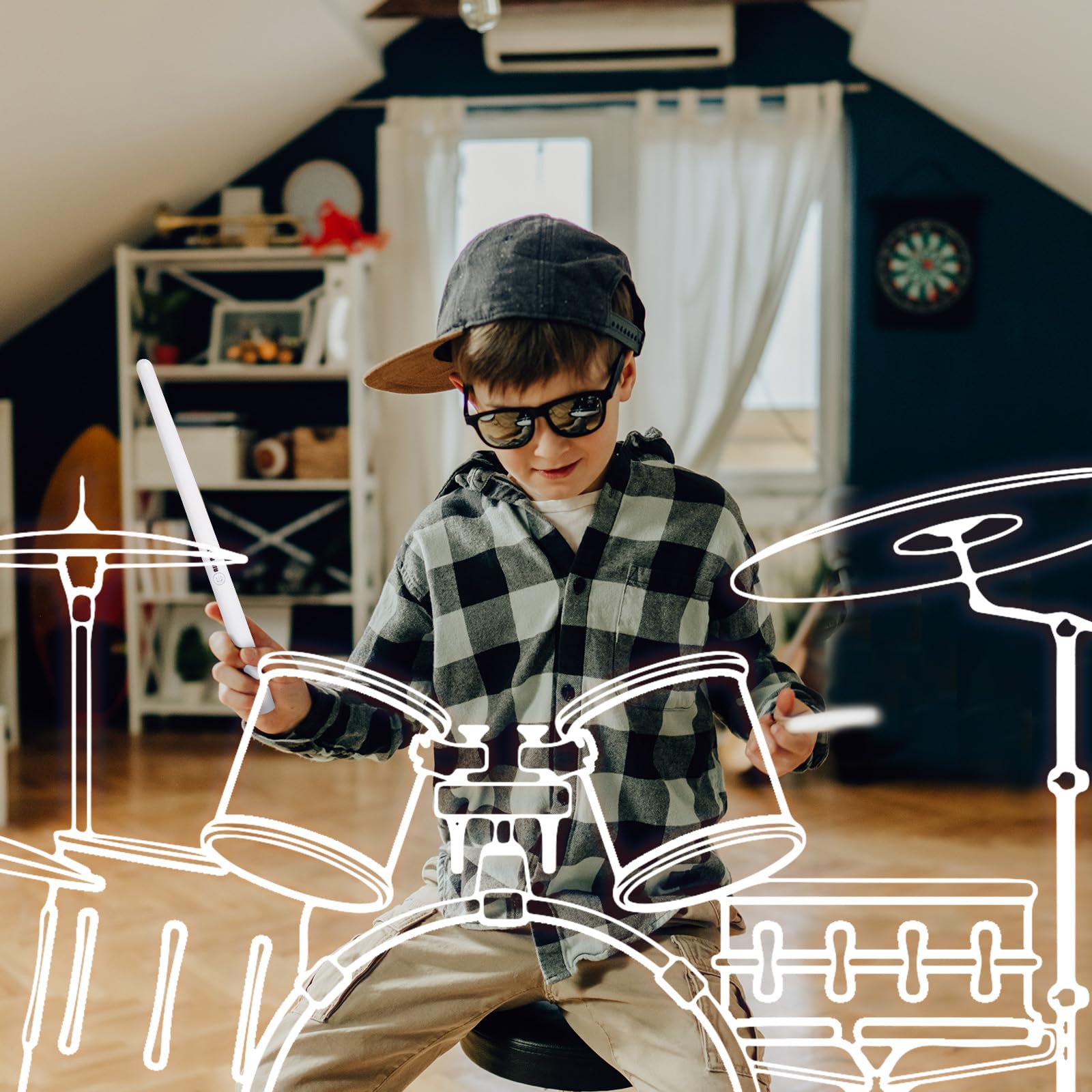 Electric Air Drum Set with Sticks, Pedals & Bluetooth Speaker - Portable Virtual Drum Kit for Kids & Adults - Play Drums Anywhere, Perfect for Practice, Performances & Home Entertainment