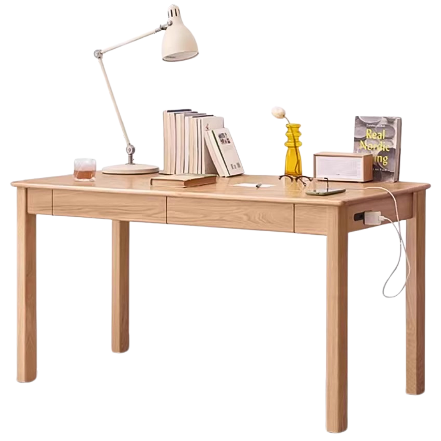 Premium Solid Oak & Ash Wood USB Office Desk - Modern Home & Workspace Furniture for Productivity & Organization | Perfect for Remote Work, Study & Office Setup