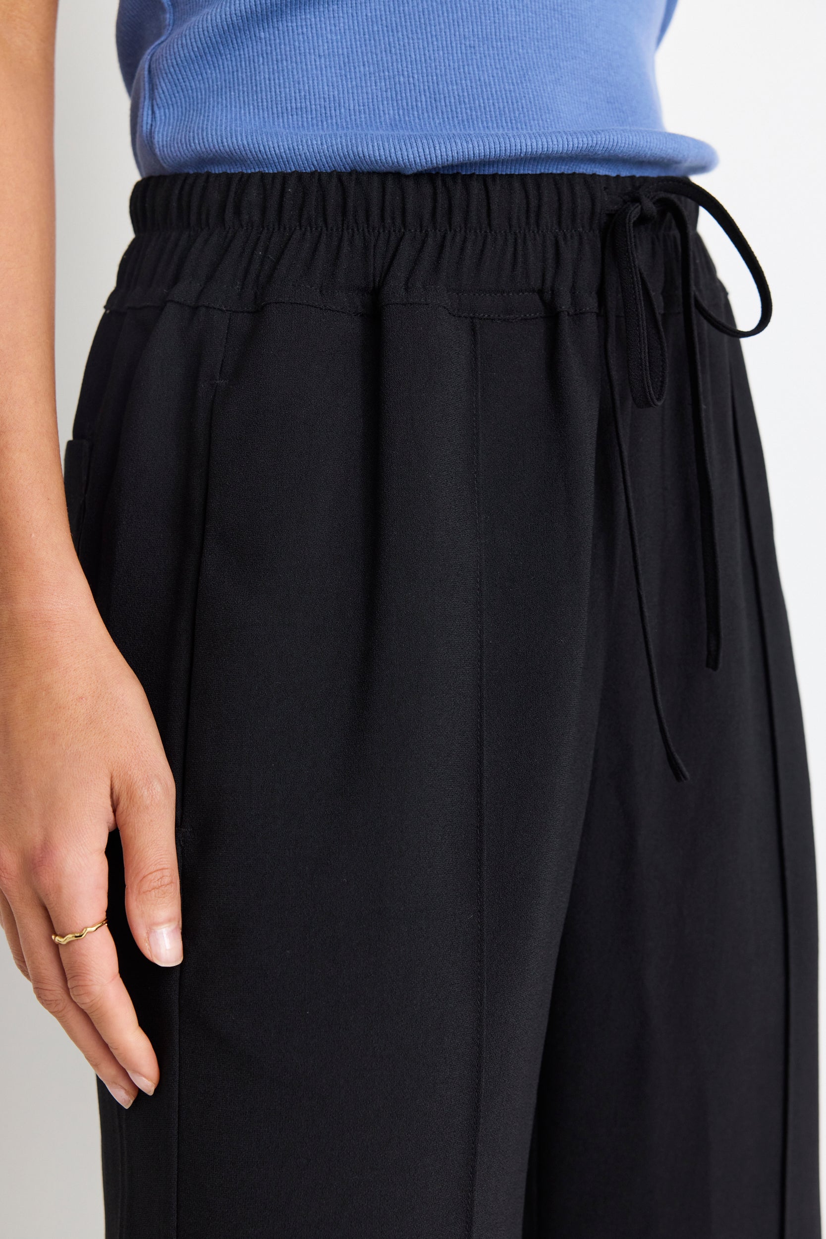 Stylish Civic Black Crepe Pintuck Leg Wide Pants for Women - Comfortable Office Wear & Casual Chic Outfits