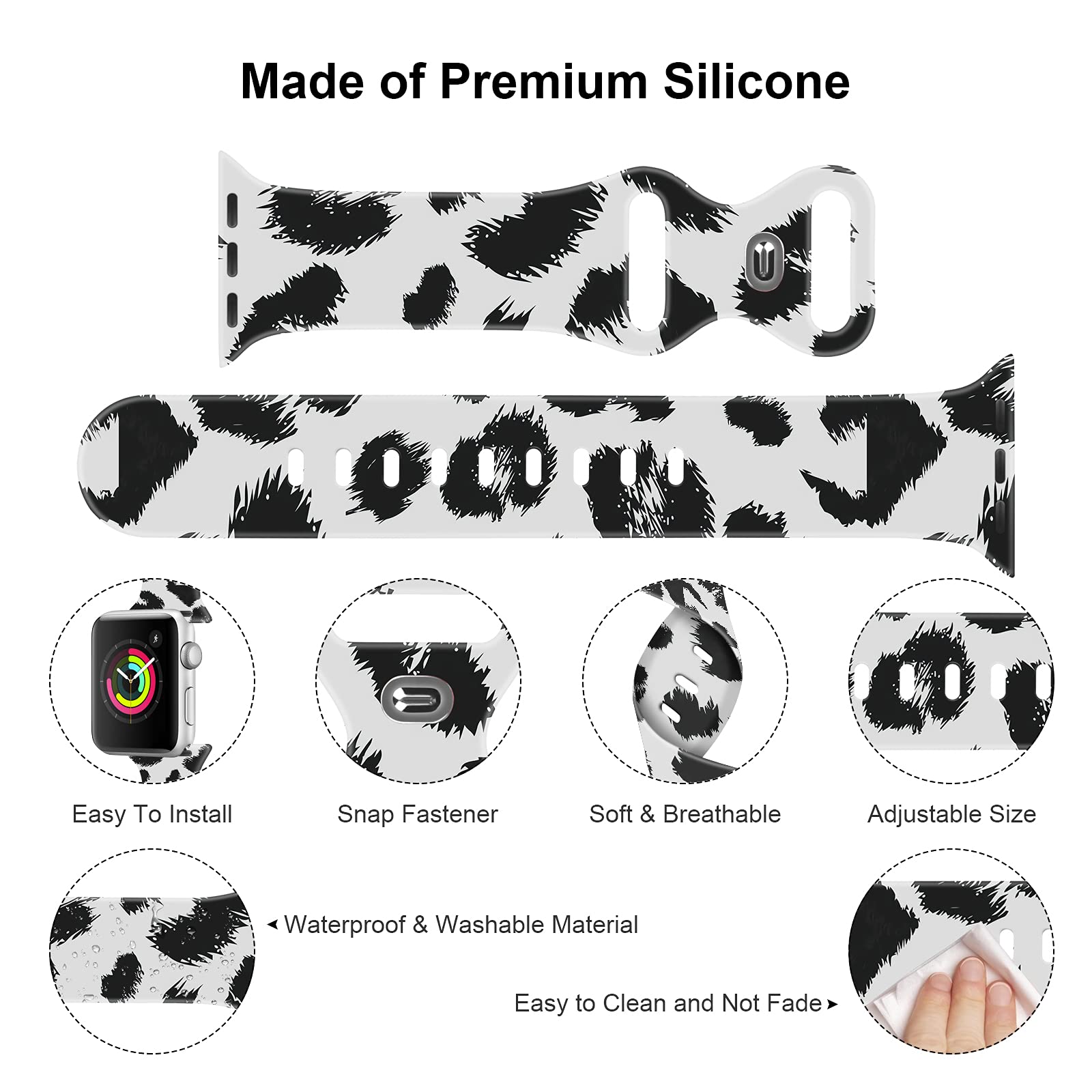 Soft Silicone Apple Watch Bands 38mm 40mm 42mm 44mm - Sport Replacement Strap for iWatch Series 6/5/4/3/2/1/SE - Breathable Comfortable Wristband for Men & Women - Perfect for Running, Gym & Daily Wear