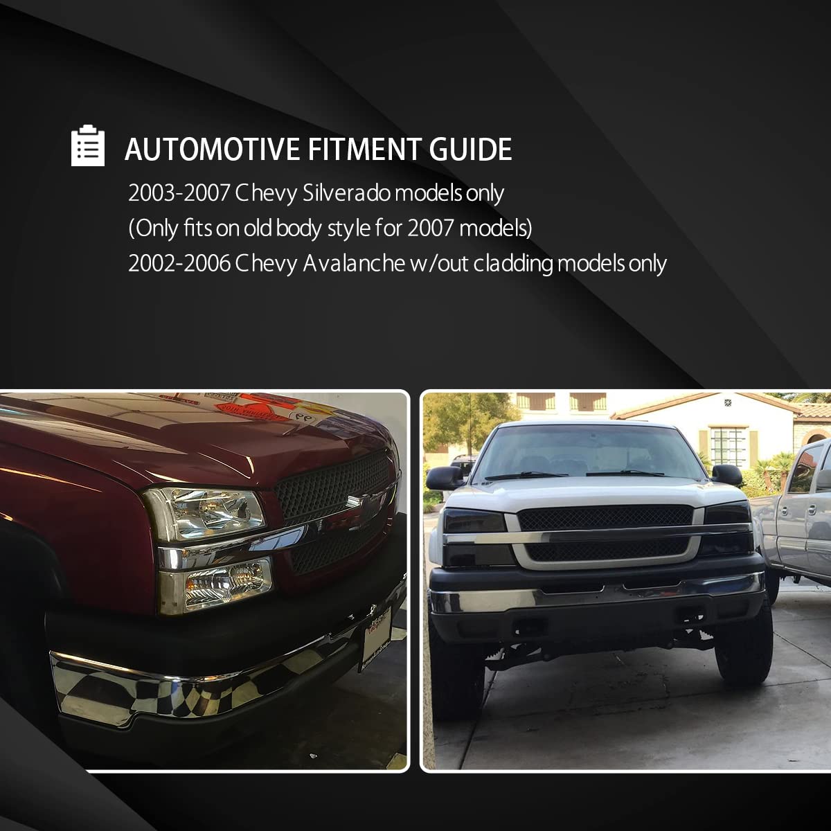 AUTOZENSATION Smoke Headlight & Bumper Light Kit for 2003-2007 Chevy Silverado & 2003-2006 Avalanche - Clear Reflector Pair (Left & Right) - Upgrade Your Truck's Style for Night Driving & Off-Road Adventures