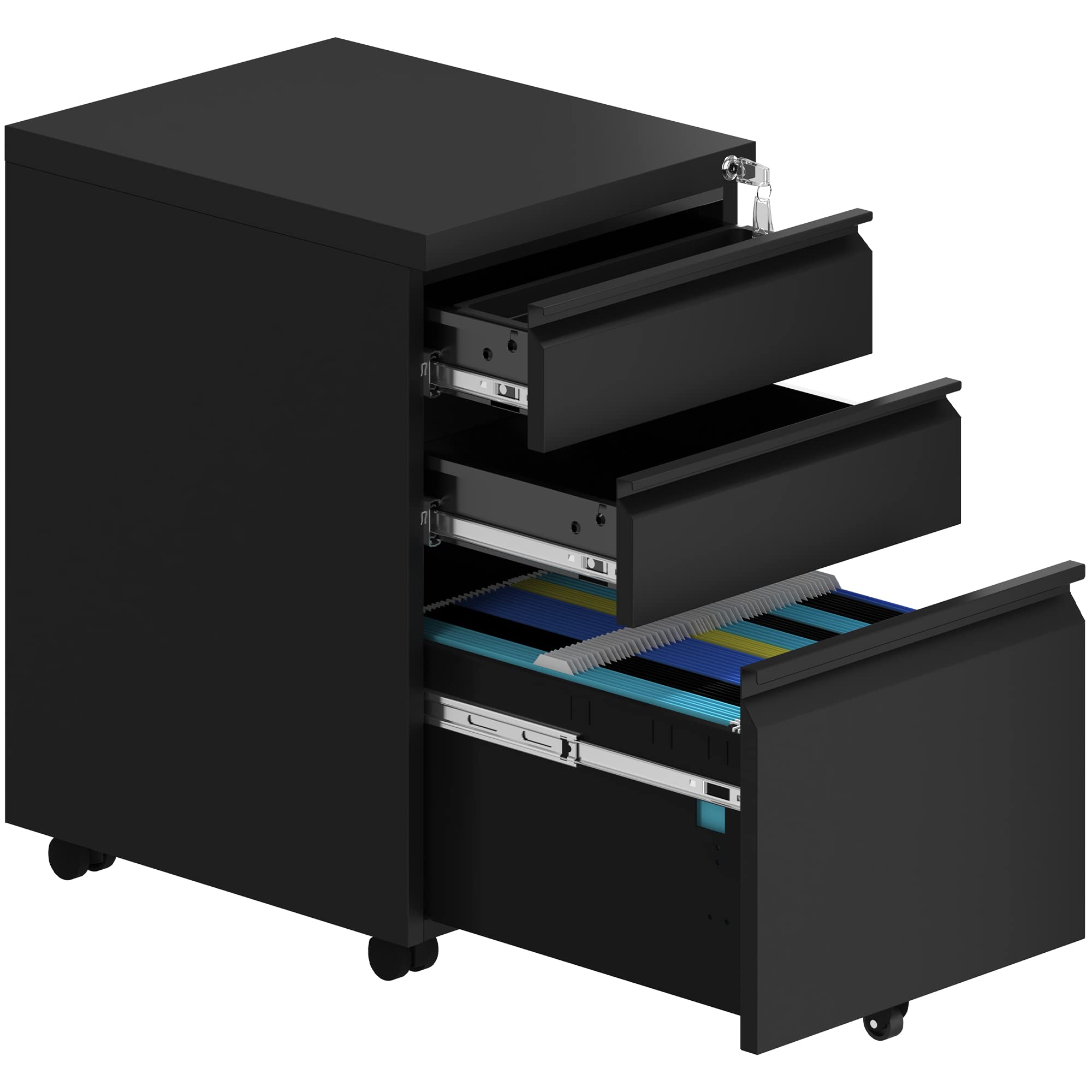 YITAHOME 3-Drawer Mobile Filing Cabinet with Lock - Pre-Assembled Metal Office Storage for Legal/Letter Size Files - Under Desk File Organizer with Wheels | Perfect for Home Office, Small Business & Workspace Organization