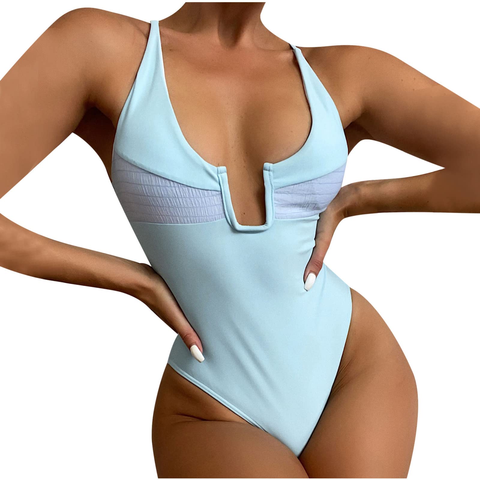 **Daqian Women's One Piece Swimsuit – Cut Out Neck, Strap Backless Design with Buckle Closure – Solid Color Bathing Suit for Pool, Beach & Vacation**