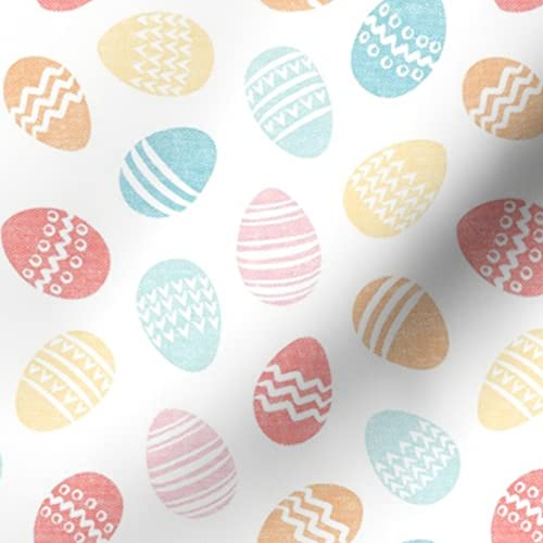 Easter Eggs Pastel Cute Printed Denim Fabric by The Yard - Bottomweight Cotton Material for Apparel, Home Decor & Upholstery - Perfect for DIY Easter Crafts, Spring Dresses & Home Decoration Projects