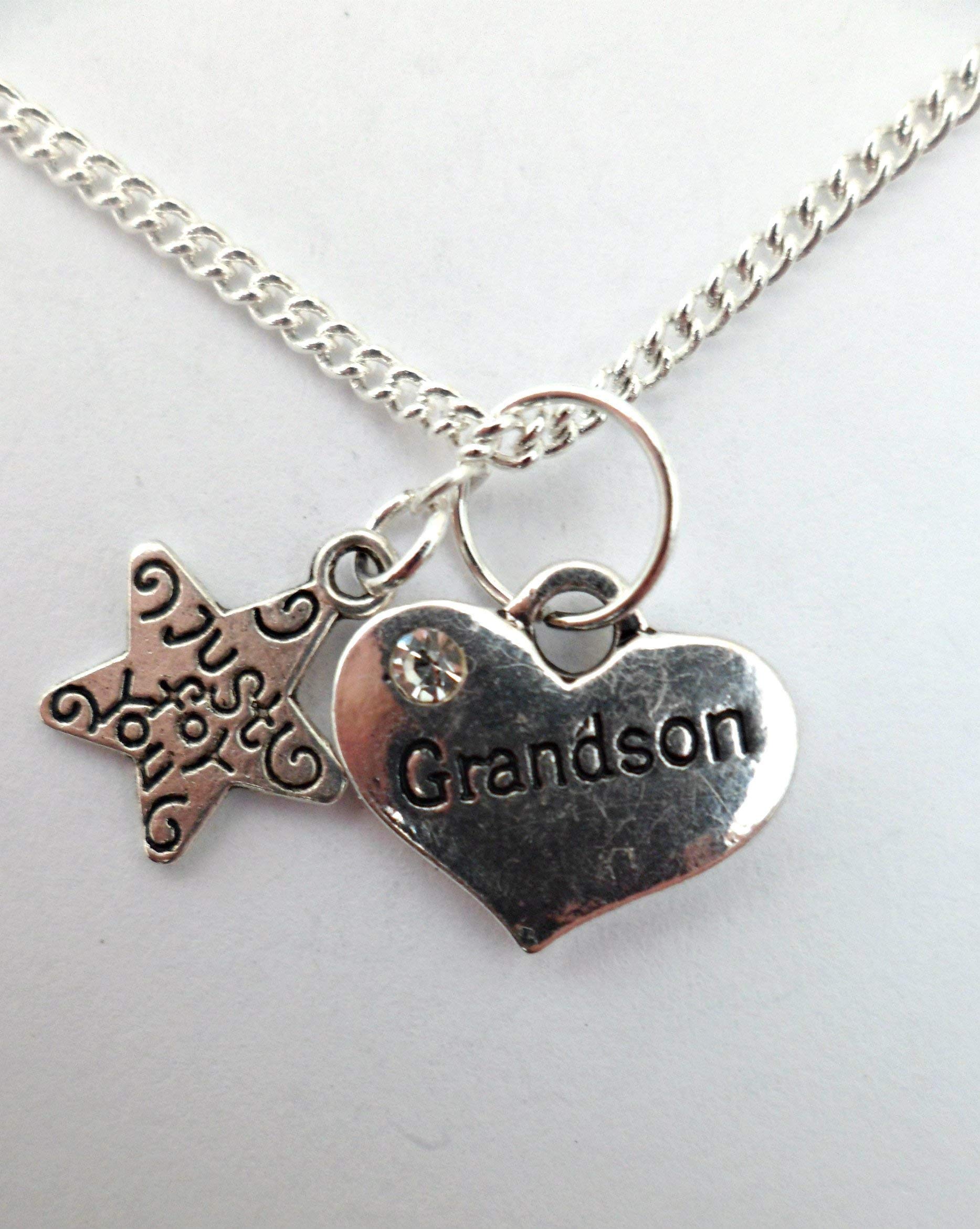 Sterling Silver Plated Grandson Love Heart Charm Pendant Necklace - Perfect for Birthdays, Graduation Gifts & Family Keepsakes
