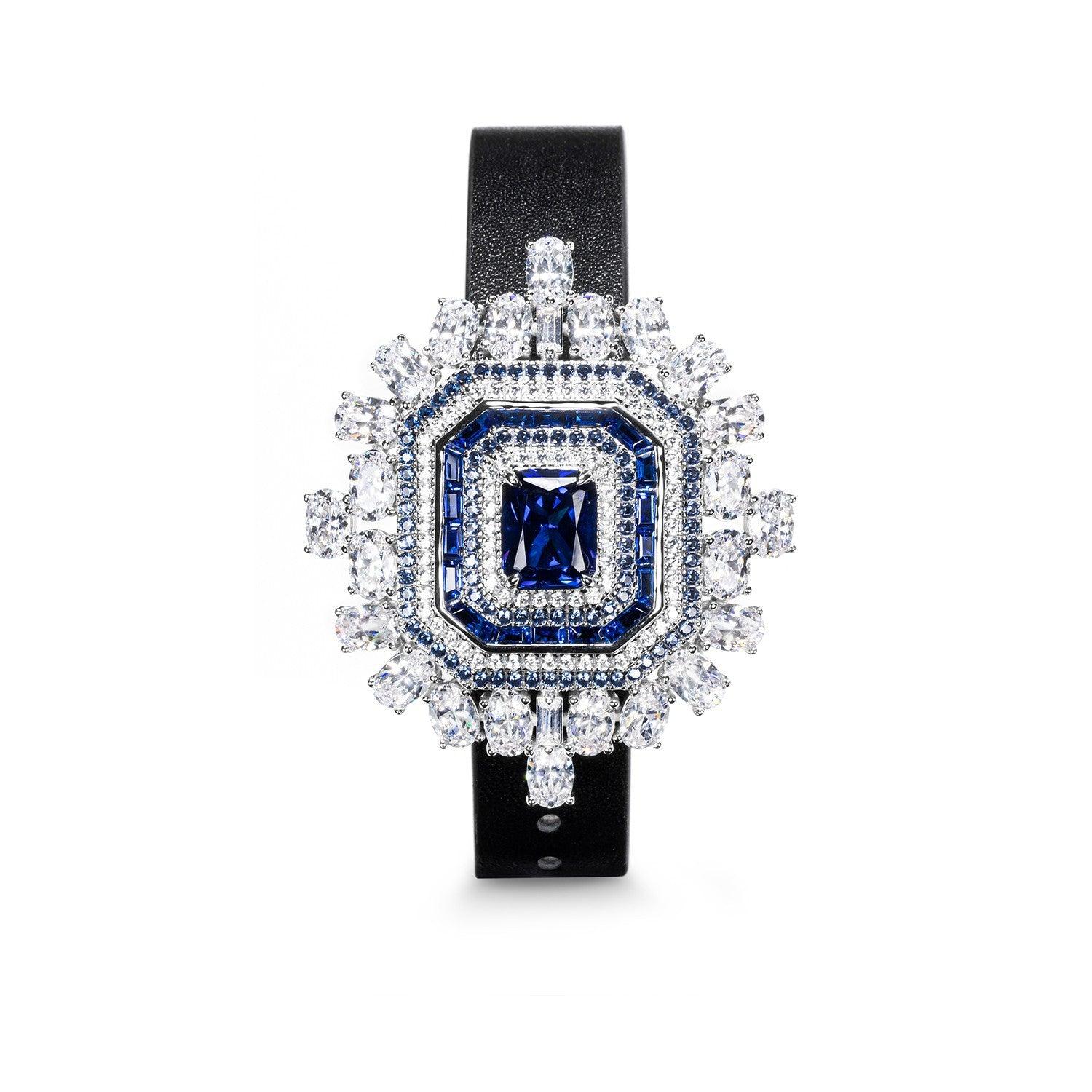Elegant Sapphire and Diamond Watch with Necklace Set - Luxury Jewelry for Women - Perfect for Weddings, Anniversaries, and Special Occasions