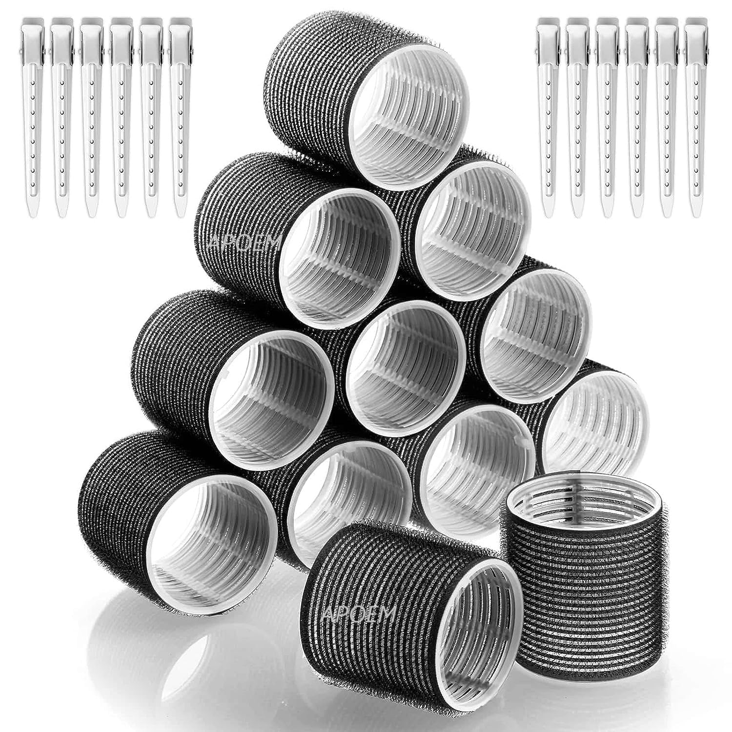 APOEM 6PCS Self-Grip Hair Rollers Set with 12 Stainless Steel Duckbill Clips - Large Hair Curlers for Women & Girls - Perfect for Salon-Quality Styling at Home, Parties, and Special Occasions