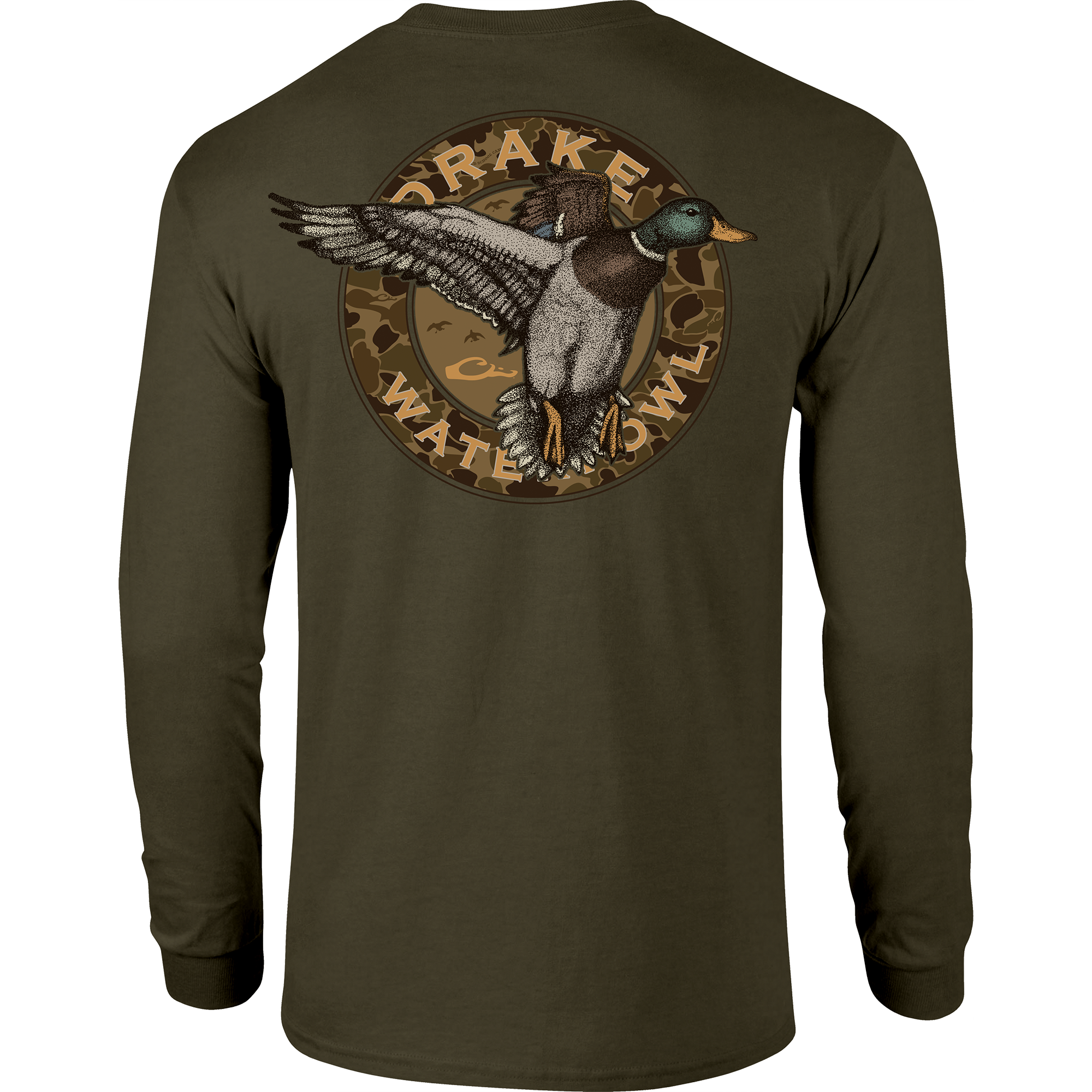 Circle Mallard Long Sleeve T-Shirt for Men - Soft Cotton Casual Shirt with Duck Print - Perfect for Outdoor Activities, Hiking, and Everyday Wear