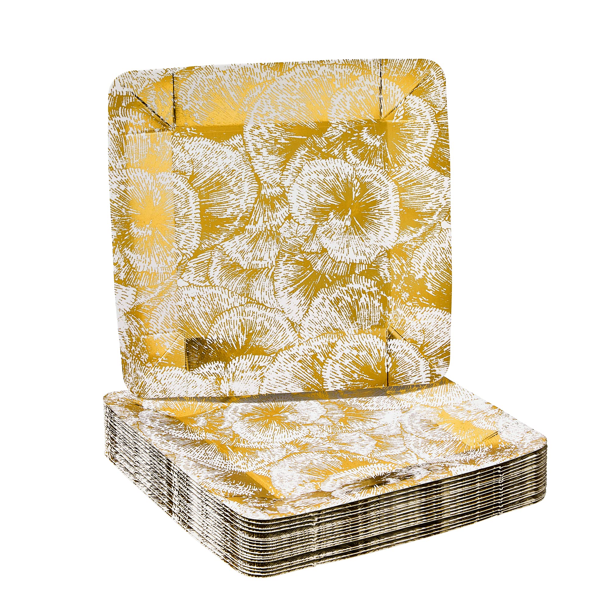 Elegant Silver Spoons Square Disposable Paper Plates (18 Pc) - 7 Inch Heavy Duty Metallic Floral Print Party Plates for Birthday, Wedding, Anniversary & Holiday Celebrations - Perfect for Desserts, Appetizers & Formal Dinnerware Settings