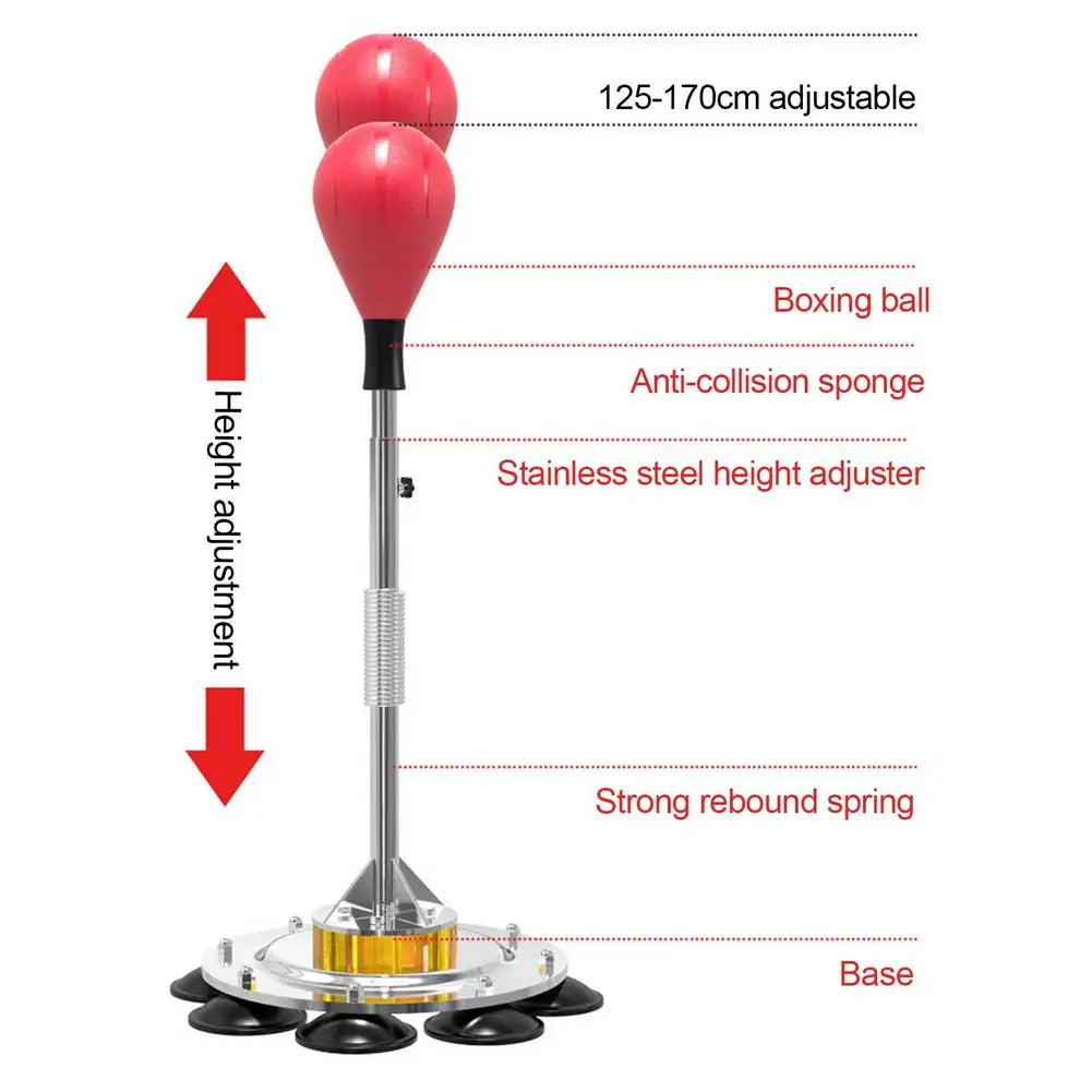 Adjustable Height Reflex Bag - Free Standing Speed Punching Bag for Stress Relief with 8 Powerful Suction Cups | Boxing Training Equipment for Home Gym, Fitness & Stress Release