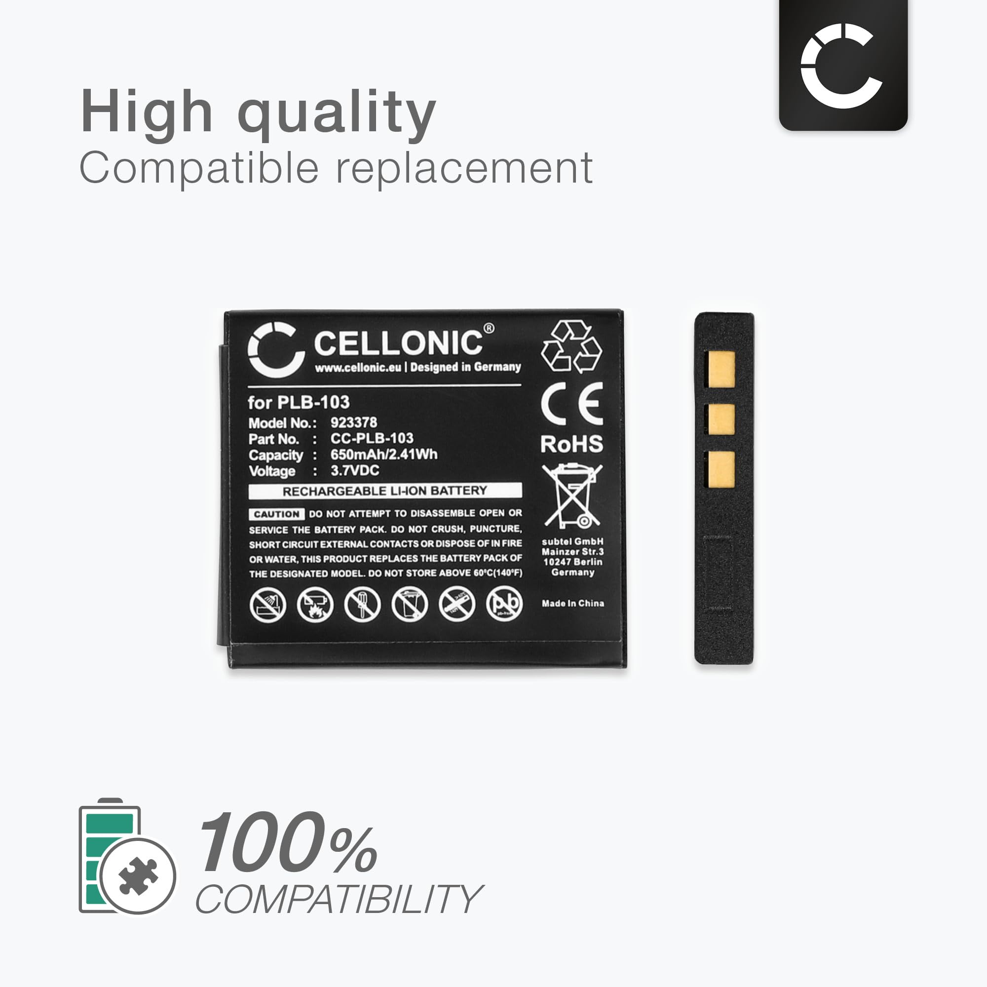 CELLONIC Replacement Battery for Bang & Olufsen Beoplay H9i & H9 Headphones - 3.7V 650mAh Li-ion Battery Compatible with PLB-103 - Perfect for Wireless Headset Power & Long Listening Sessions