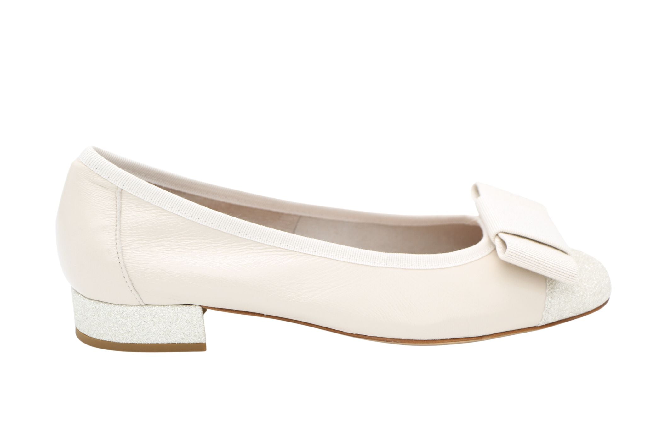 FABUCCI Women's Comfortable Cream Leather Ballet Flats with Bow - Elegant & Lightweight Shoes for Work, Casual Wear & Travel