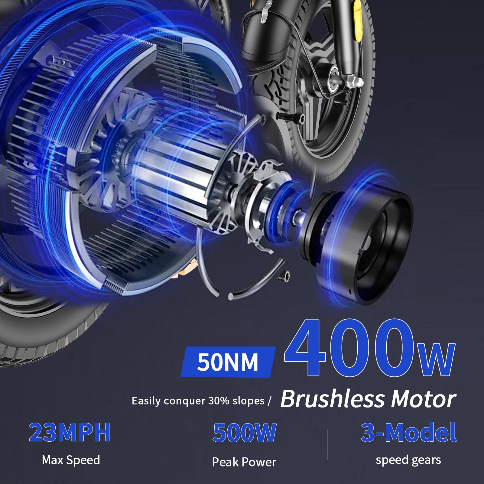 Foldable Electric Bike for Adults & Teens - 400W (Peak 500W) Motor, 23MPH Max Speed, 14