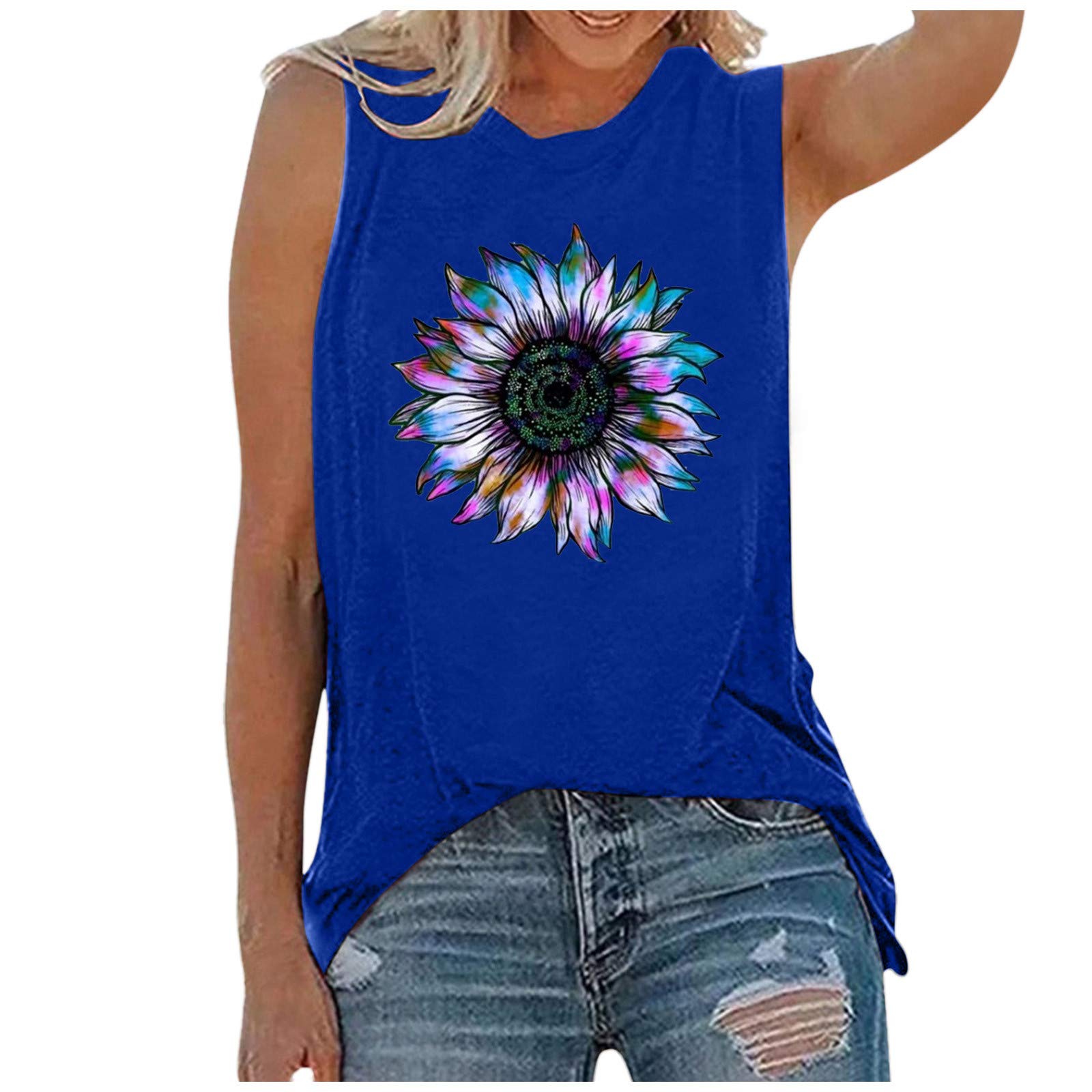 Vintage Sun and Moon Graphic Tank Top for Women - Sleeveless Casual Summer T-Shirt - Hippie Beach Vacation Top for Music Festivals & Boho Outfits
