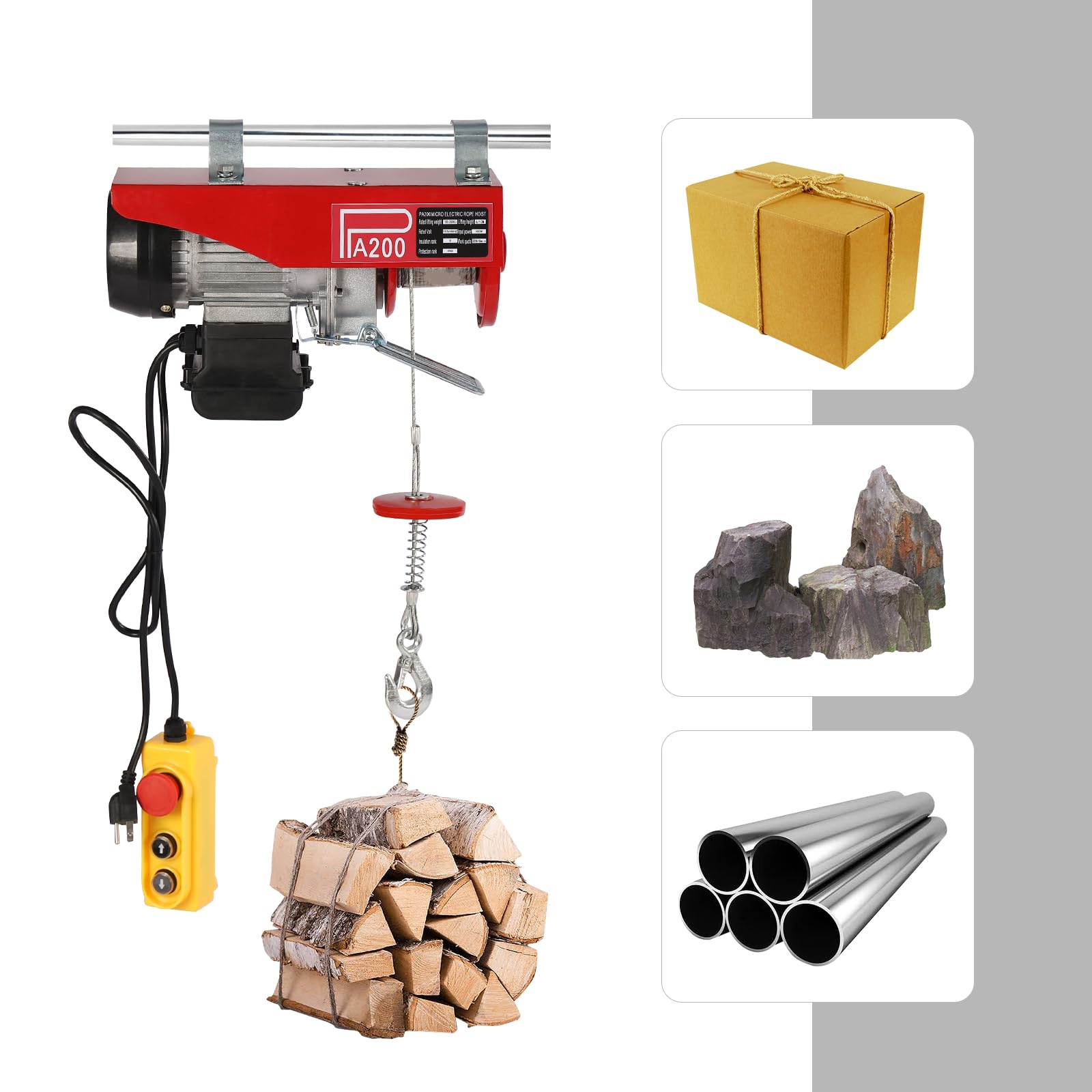 440Lbs Electric Hoist Winch 110V with Remote Control - Heavy Duty Lifting for Warehouses, Factories, Garages & Construction Sites - Perfect for Loading/Unloading, Equipment Moving & DIY Projects