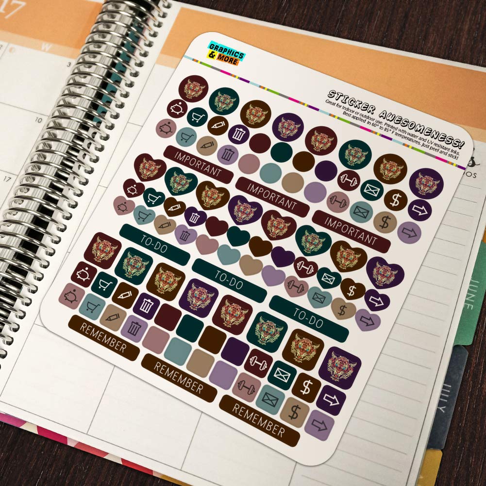 Fierce Snarling Tribal Tiger Oni Sticker Set for Planners, Calendars, Scrapbooking & DIY Crafts - Perfect for Bullet Journals, Scrapbooks, and Creative Projects