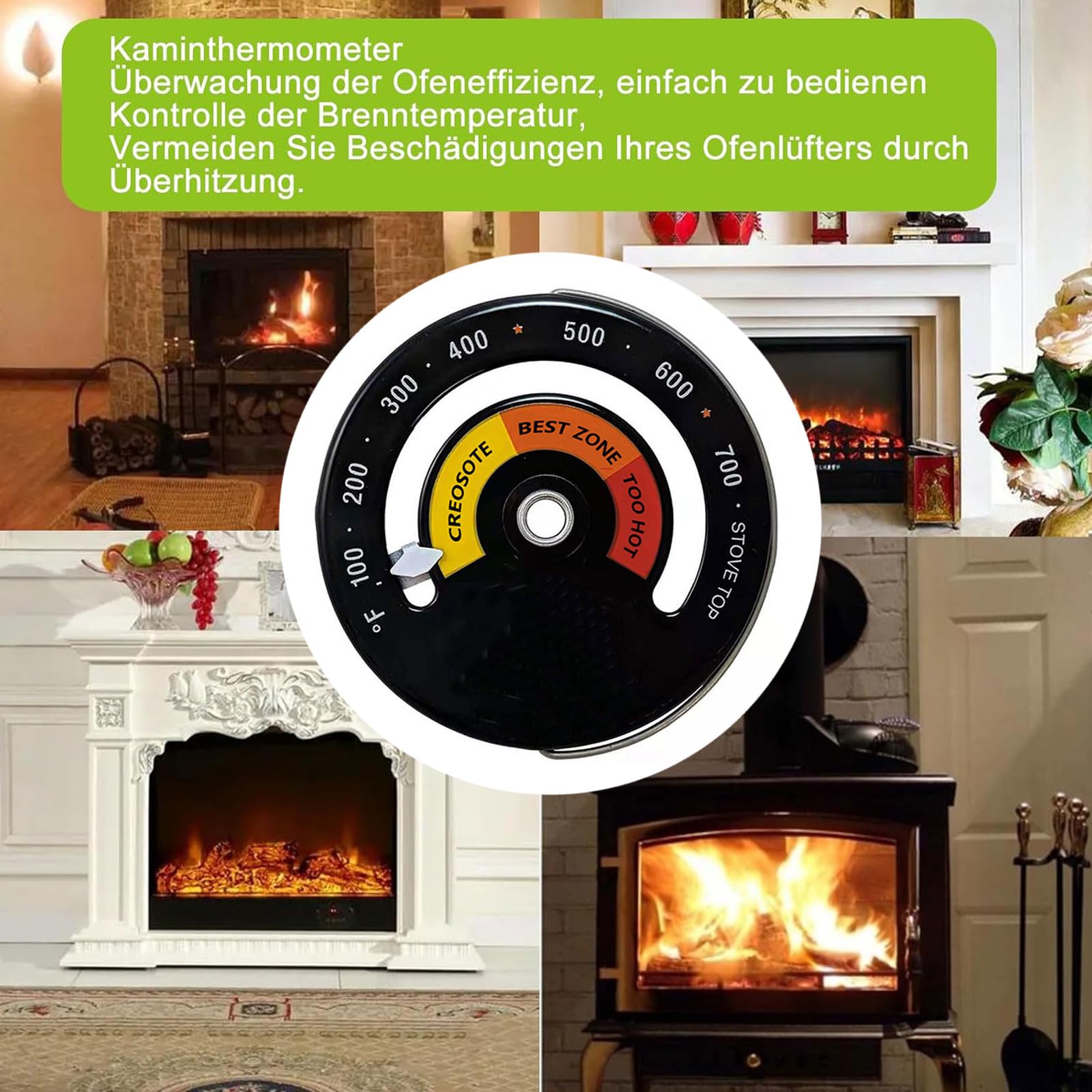 Magnetic Stove Thermometer - High Accuracy Wood Stove Pipe Thermometer Gauge for Fireplace, Chimney, Oven & Wood Burning Stoves - Monitor Temperature for Safety & Efficiency in Camping, Heating & Cooking