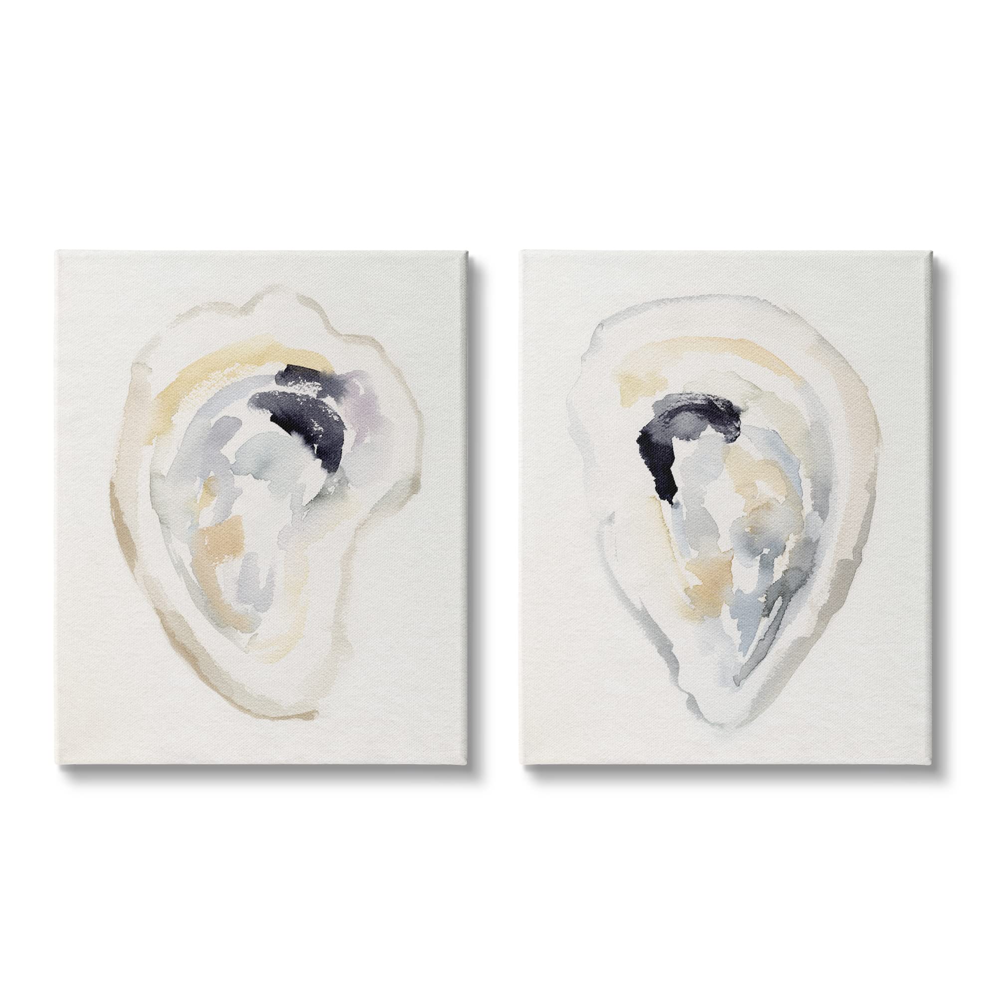 Stupell Industries Abstract Watercolor Oyster Clam Shell Wall Art - Coastal Beach Decor by Victoria Barnes - Perfect for Living Room, Bathroom or Nautical Themed Spaces