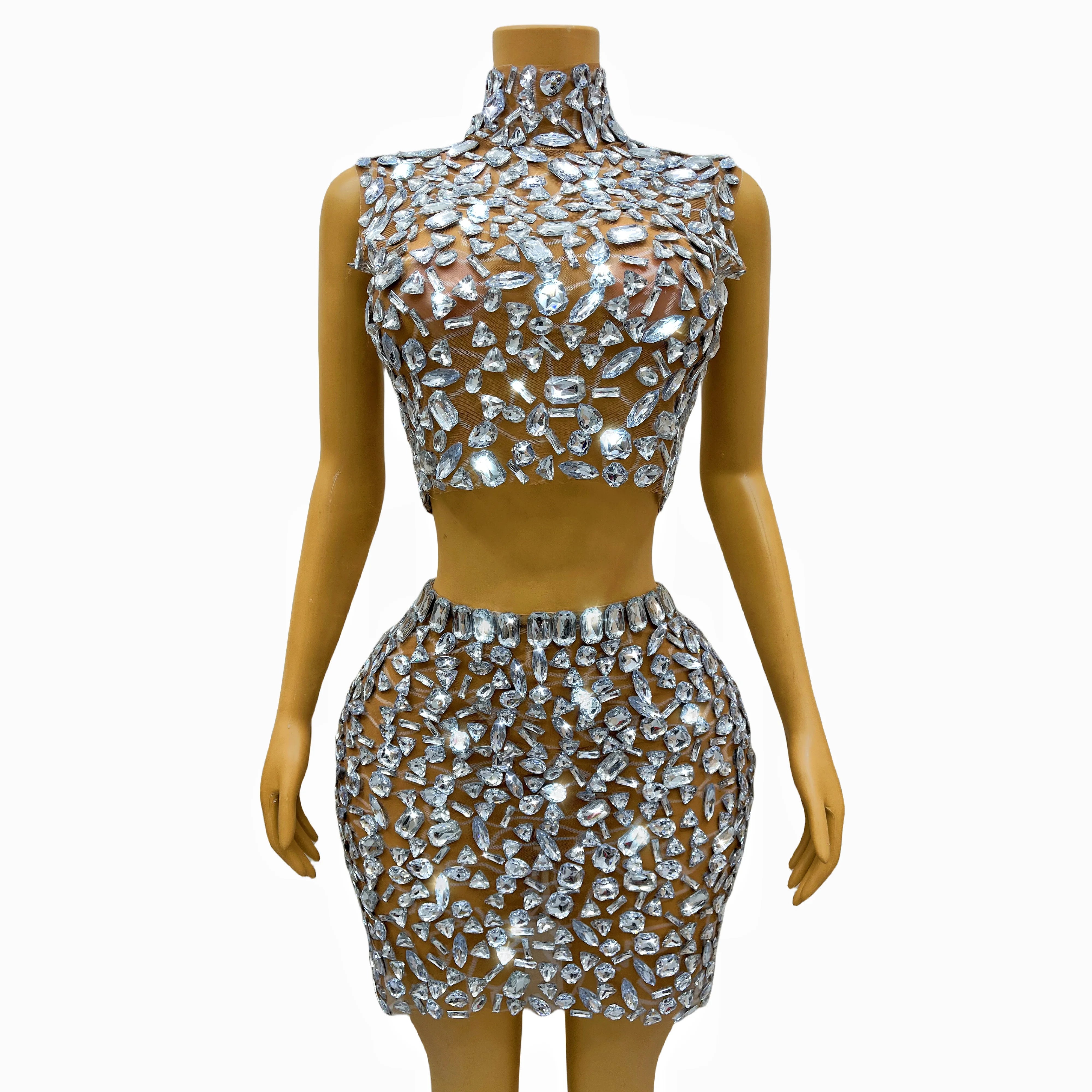 Kim Kardashian Inspired Rhinestone Chain Backless Two-Piece Dress Set for Birthday, Evening Party, Nightclub Outfit & Celebrations - Elegant & Sexy Clubwear for Women