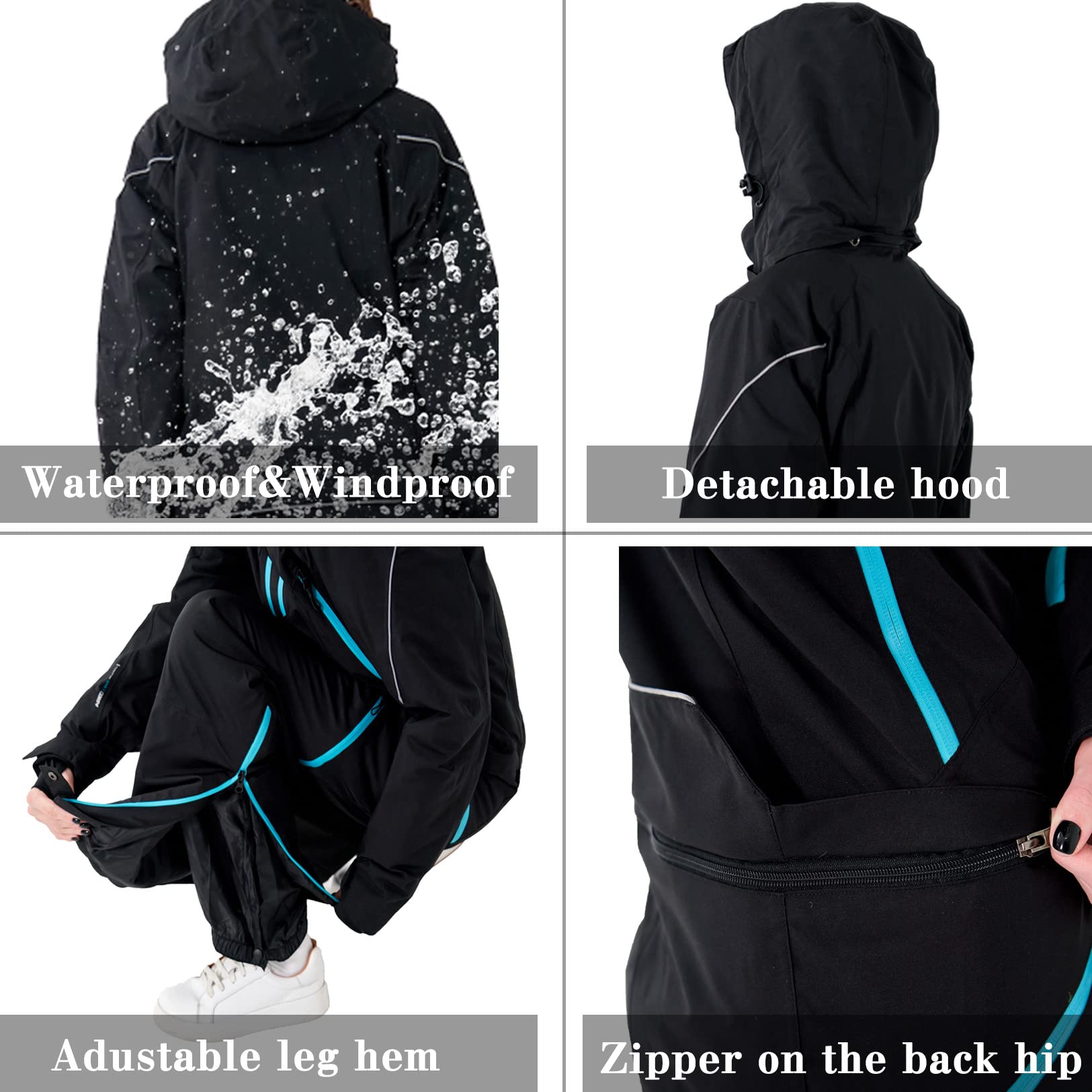 Women's Windproof Waterproof Ski Suit - Thermal Breathable Snow Jumpsuit with Detachable Hood for Skiing, Snowboarding & Winter Sports | Perfect for Ski Resorts, Snow Hiking & Cold Weather Adventures