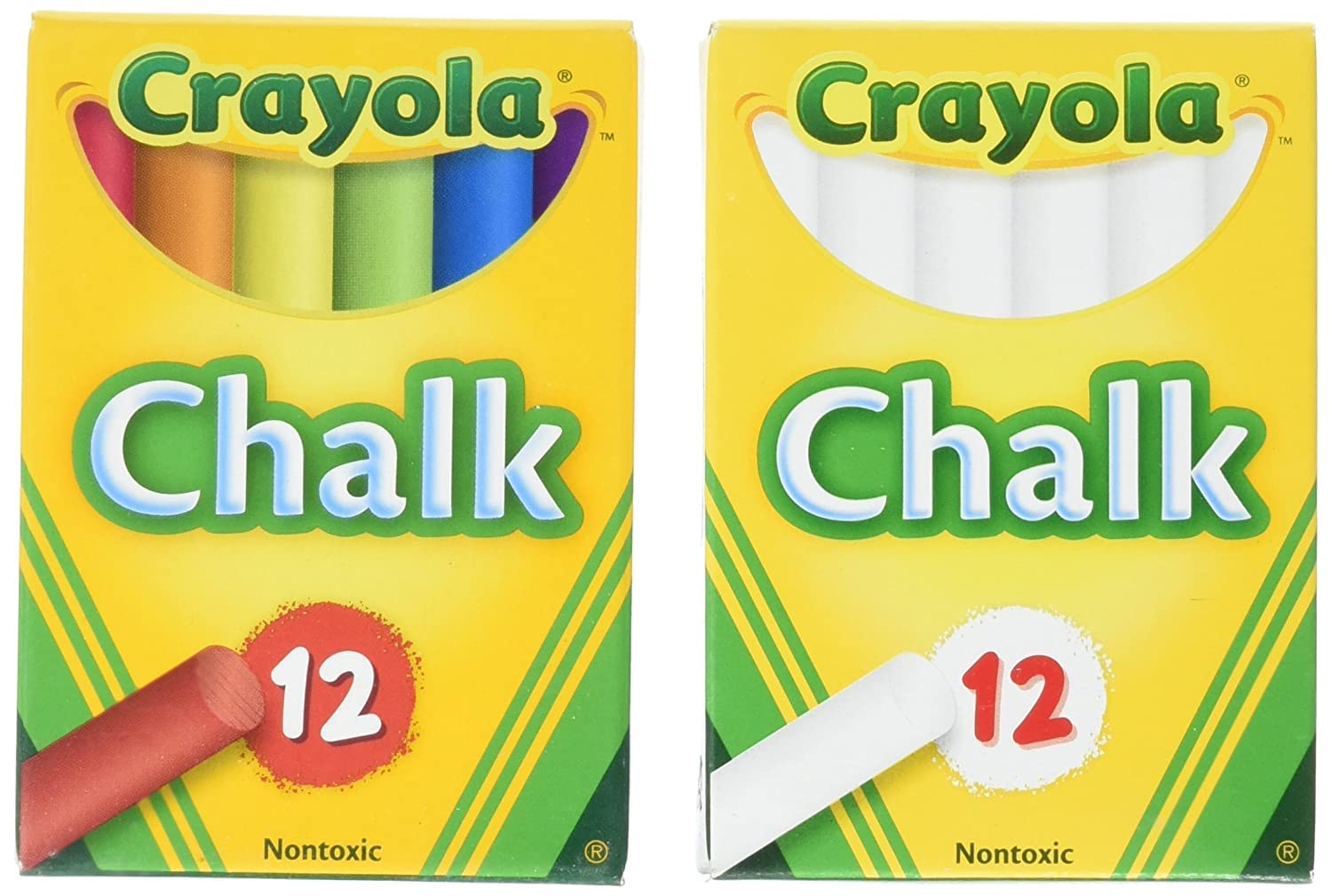 **Crayola Non-Toxic White & Colored Chalk Set - 12 Count Each (24 Total) - Safe for Kids, Classrooms, Sidewalk Art & DIY Crafts**