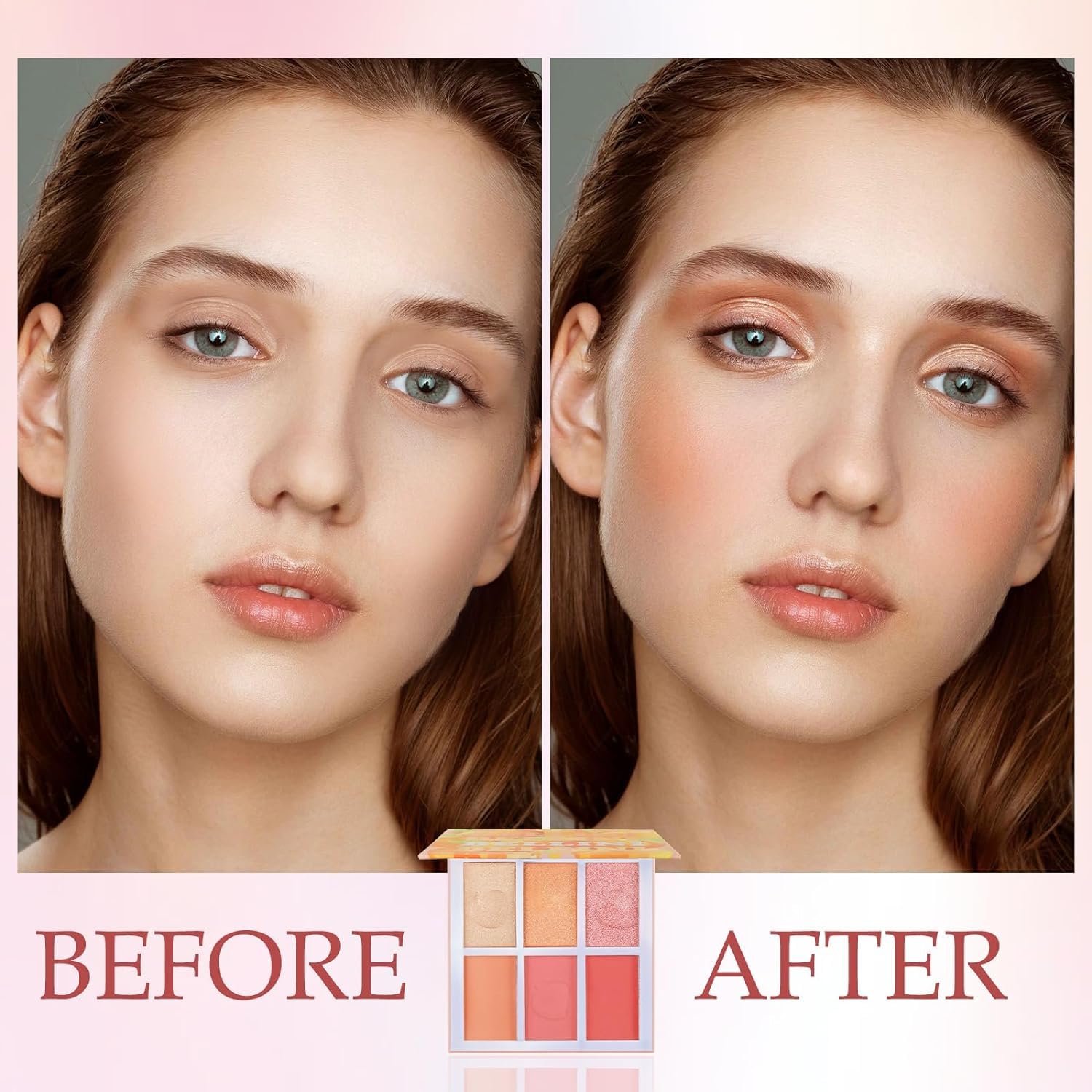 HUDAMOJI 6-Color Blush Highlighter Palette | Matte & Shimmer Face Makeup with Bellini Blusher | 36g Compact Powder for Cheeks | Perfect for Everyday Glam & Special Occasions