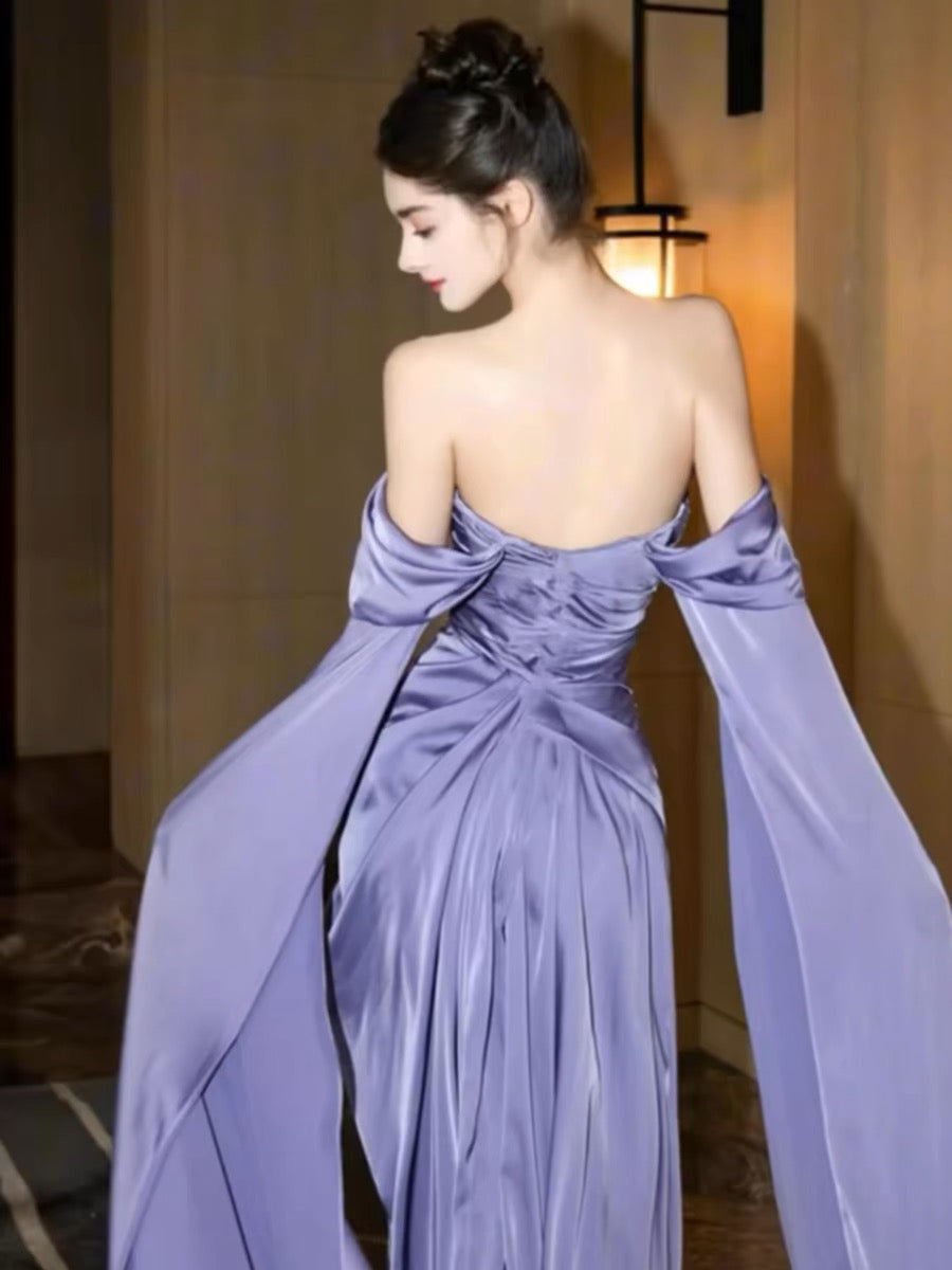 Elegant Off-The-Shoulder Purple A-Line Long Prom Dress for Women - Perfect for Birthday Parties, Homecoming, and Special Occasions - Style J3246