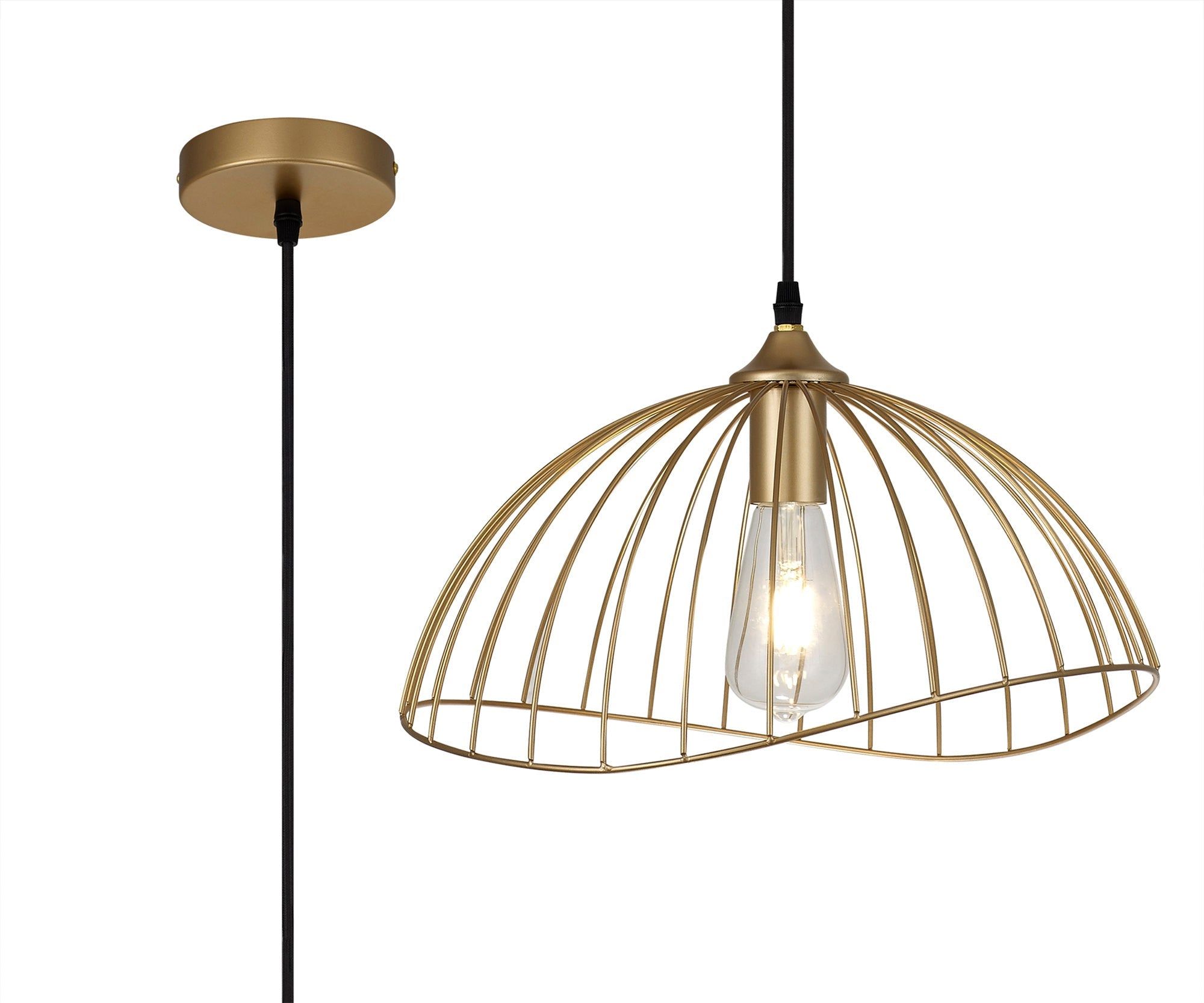 Auclair Dome Pendant Light Fixture - 1 x E27 Socket - Graphite & Gold Finish - IP20 Rated - Perfect for Dining Room, Kitchen Island, or Entryway Lighting