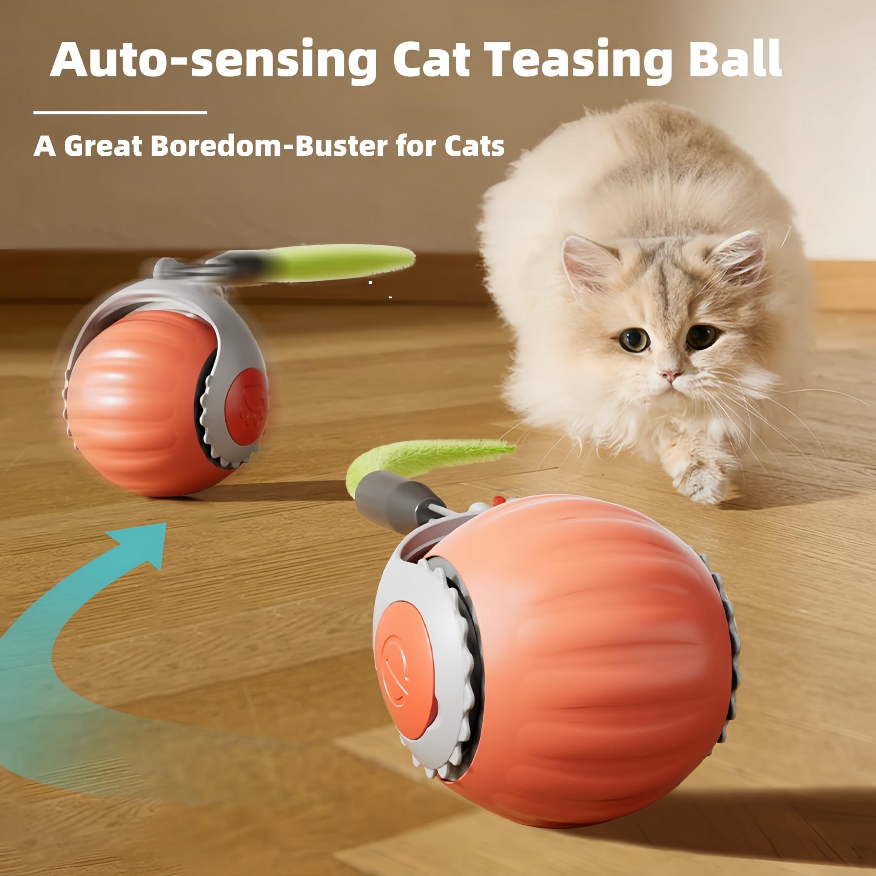 Upgraded Racing Tail 5.0 Interactive Cat Toy - Automatic Sensor Teaser Ball with 2 Modes for Indoor Cats | Electronic Chasing Exercise Toy to Entertain Bored Pets | Perfect for Playtime, Training & Stimulation