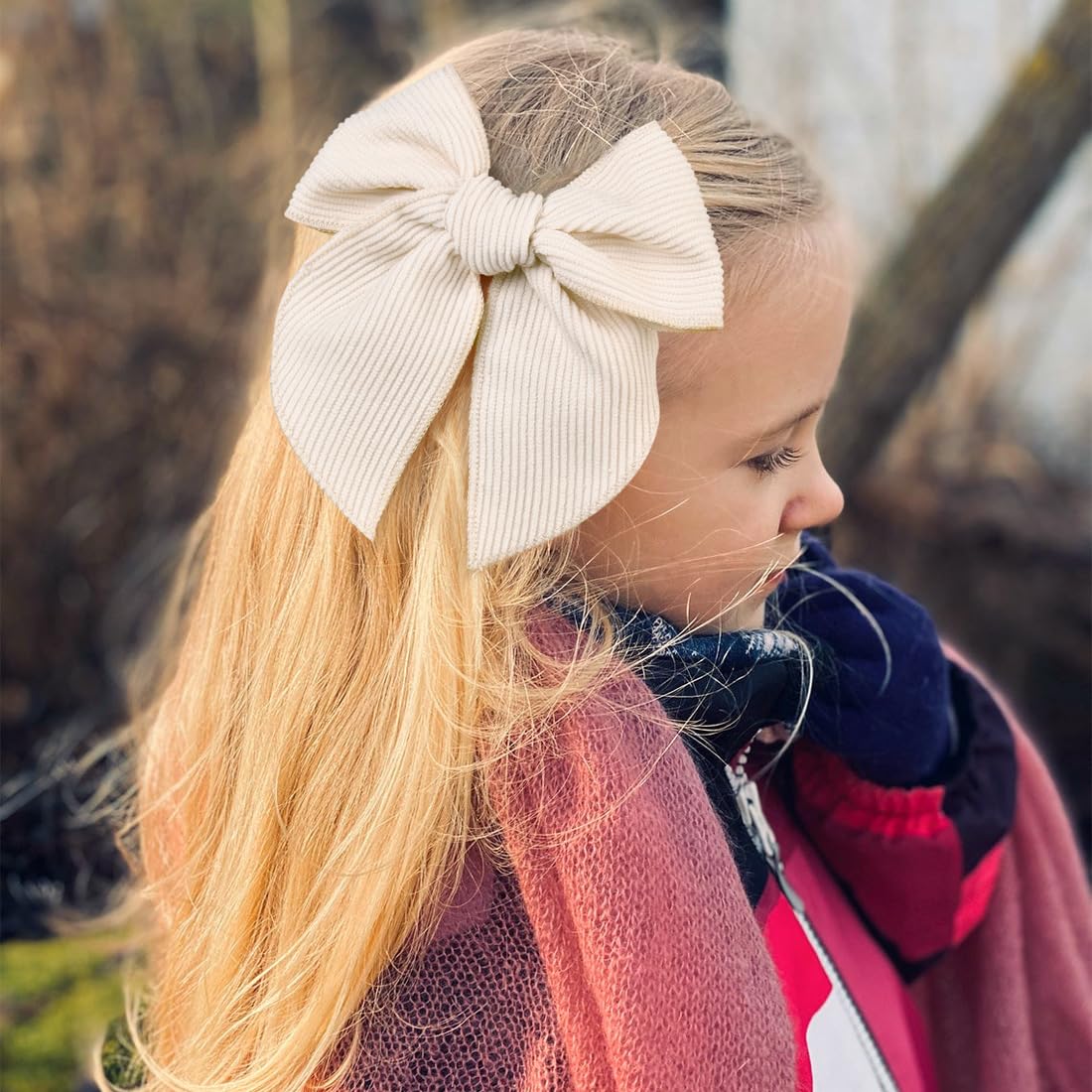 8 Pack Large Corduroy Hair Bows for Toddler Girls | Handmade Fall Winter Hair Clips in Warm Brown & Beige | Soft Fabric Hair Accessories for Kids | Perfect for School, Parties & Holiday Outfits