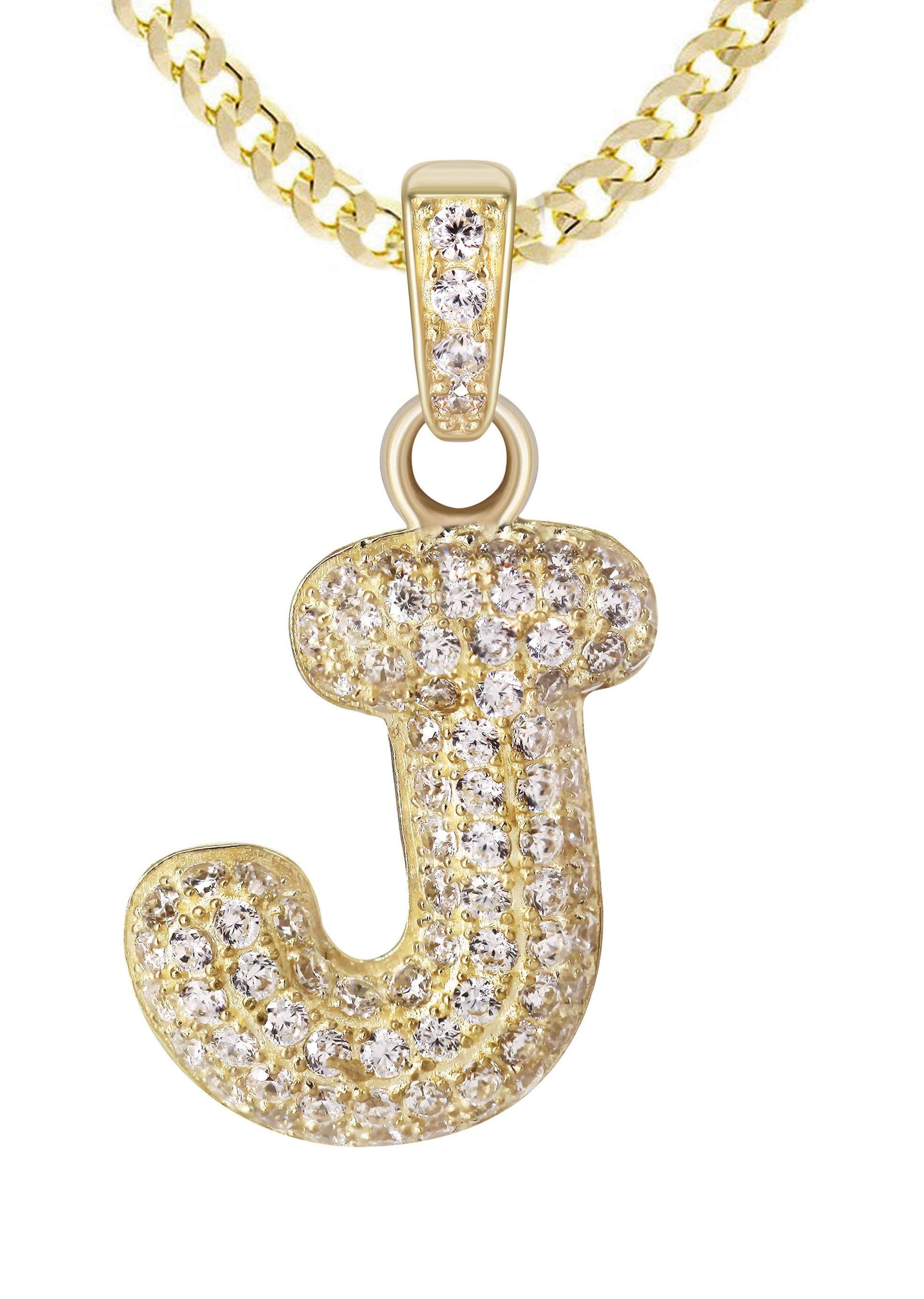 10K Yellow Gold Bubble Letter J CZ Necklace for Women - 4.1 Grams Dainty Cubic Zirconia Pendant Jewelry - Perfect for Birthday, Anniversary & Valentine's Day Gifts