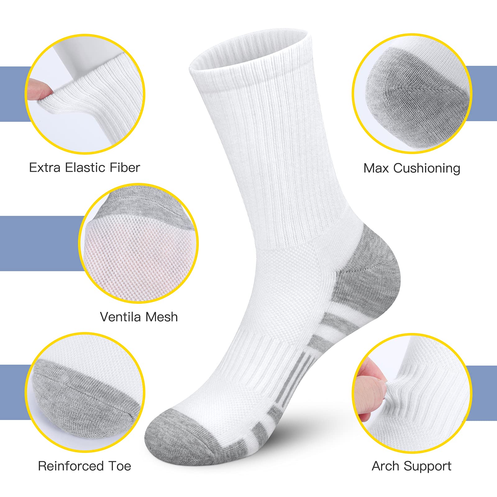 Felicigeely Athletic Running Socks - 6 Pairs of Cushioned Performance Crew Socks for Men & Women | Breathable & Comfortable for Sports, Gym, Hiking & Daily Wear