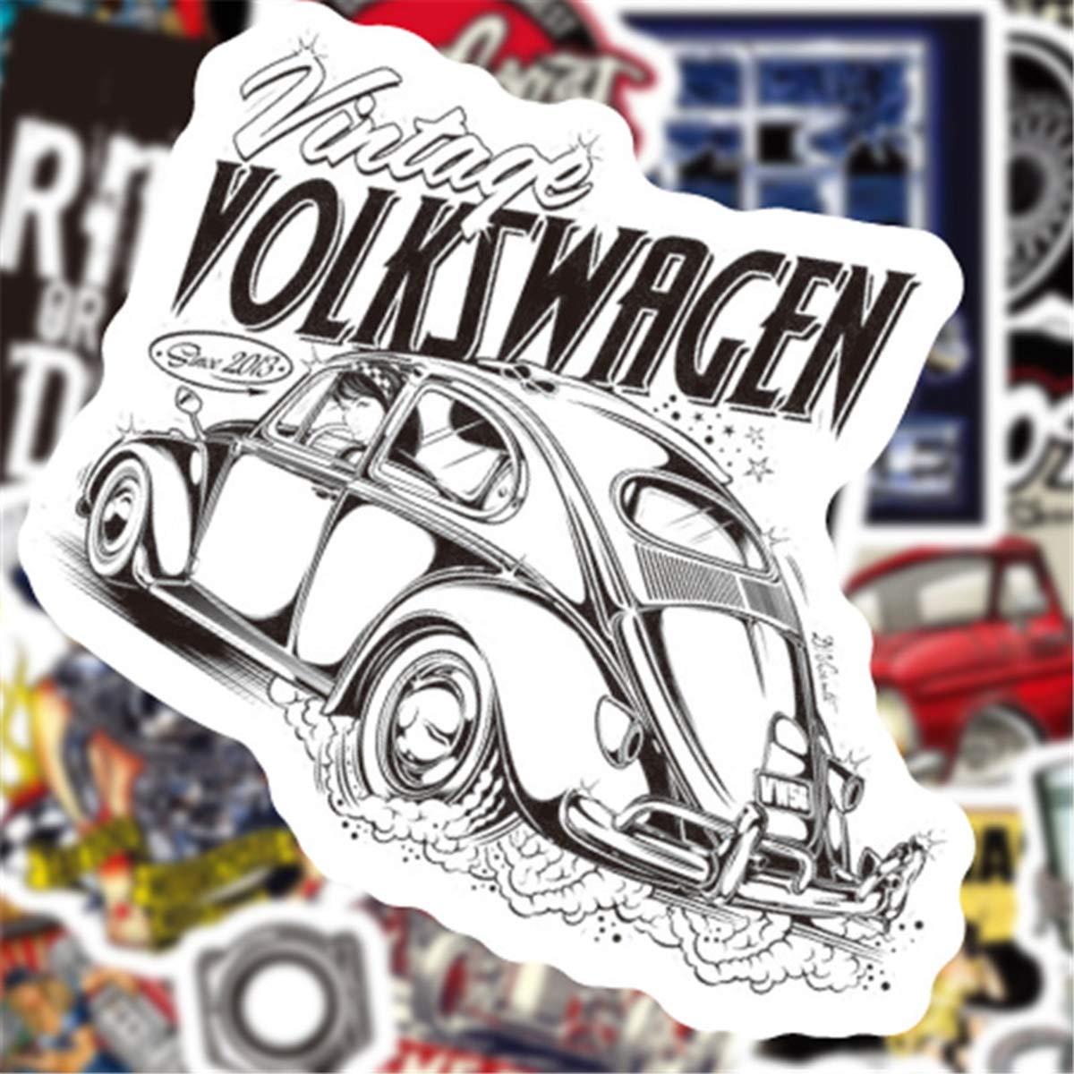 50 PCS Hot Rod Classic Car Vinyl Stickers - Waterproof Decals for Laptop, Scrapbook, Motorcycle, Bicycle & Luggage - Durable Decorative Stickers for Car Enthusiasts & DIY Projects