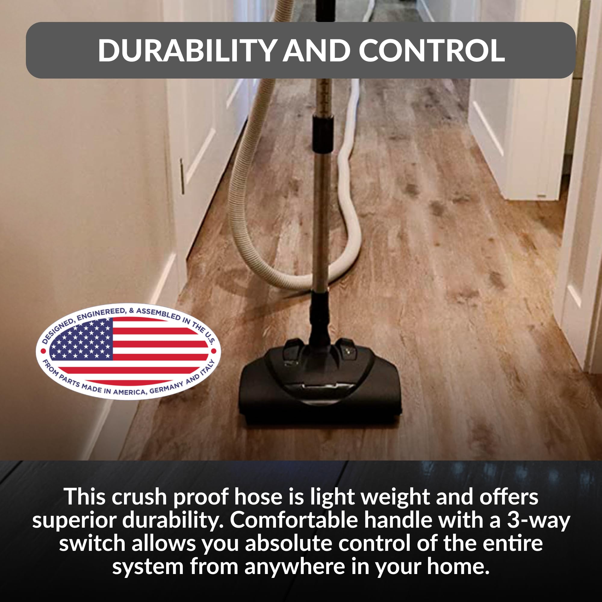Premium 35ft Universal Central Vacuum Hose Kit with Wessel Werk Power Nozzle - Pigtail Connection for Prolux Systems - Ideal for Whole-House Cleaning, Pet Hair Removal & Hard Floor Maintenance