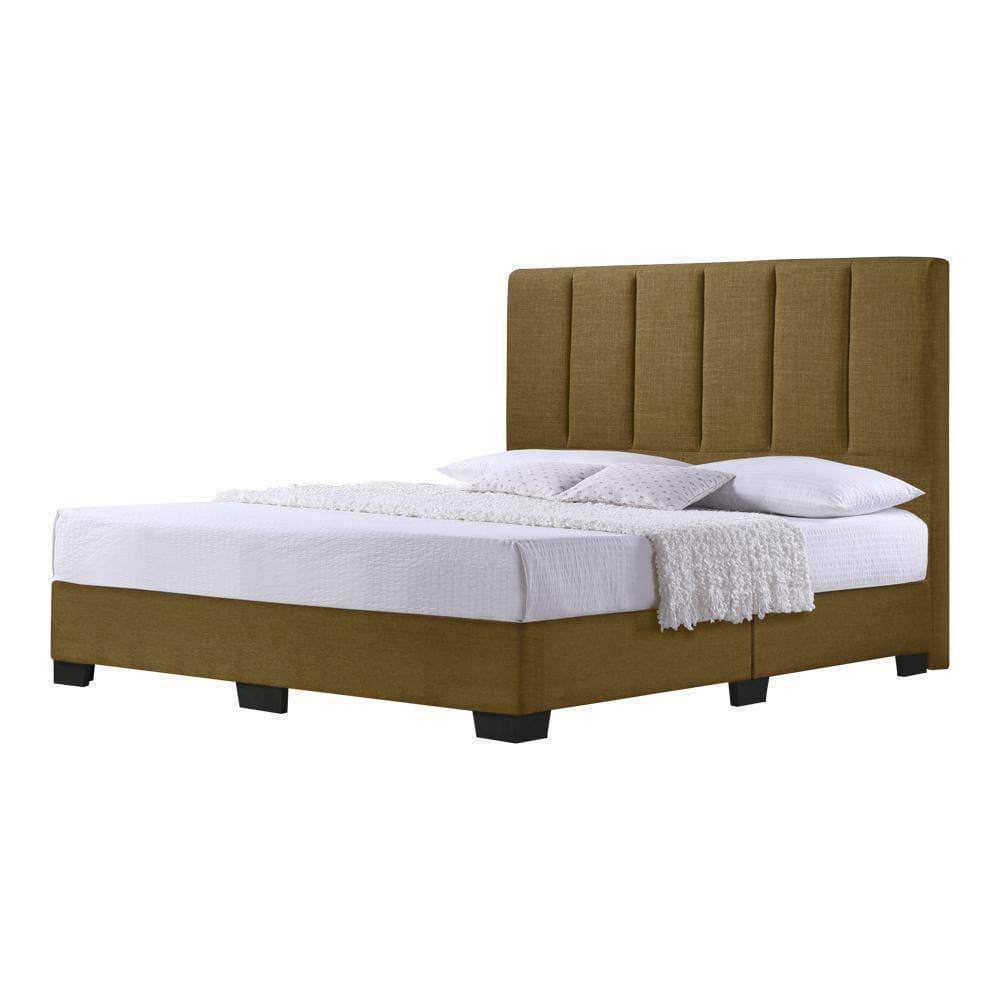 Hanks Brown Fabric Bed Frame - Water Repellent Queen Size Platform Bed with Wooden Slats | Perfect for Modern Bedrooms & Guest Rooms
