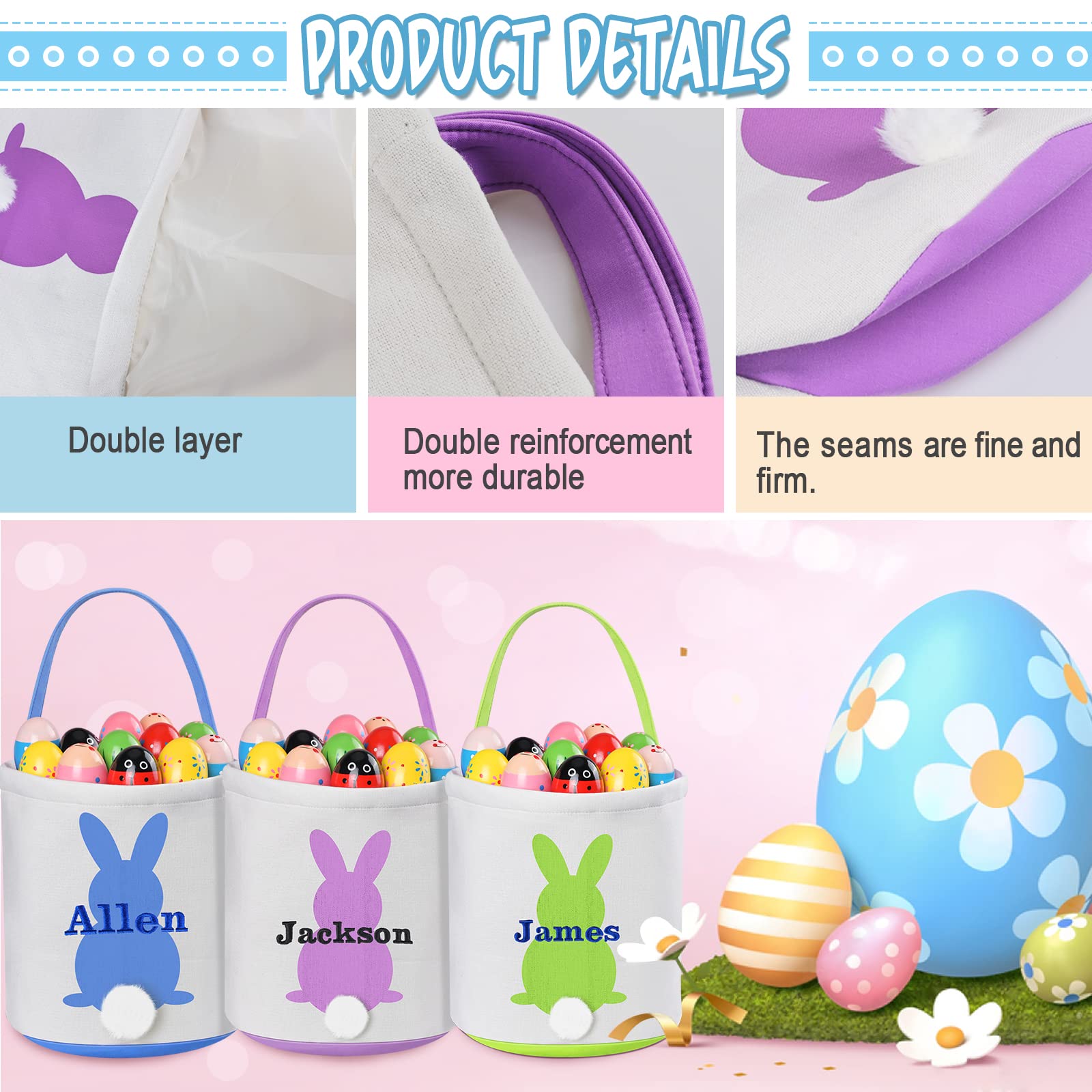 Custom Easter Baskets for Kids - Personalized Easter Gifts for Boys & Girls - Easter Egg Hunt & Party Decor