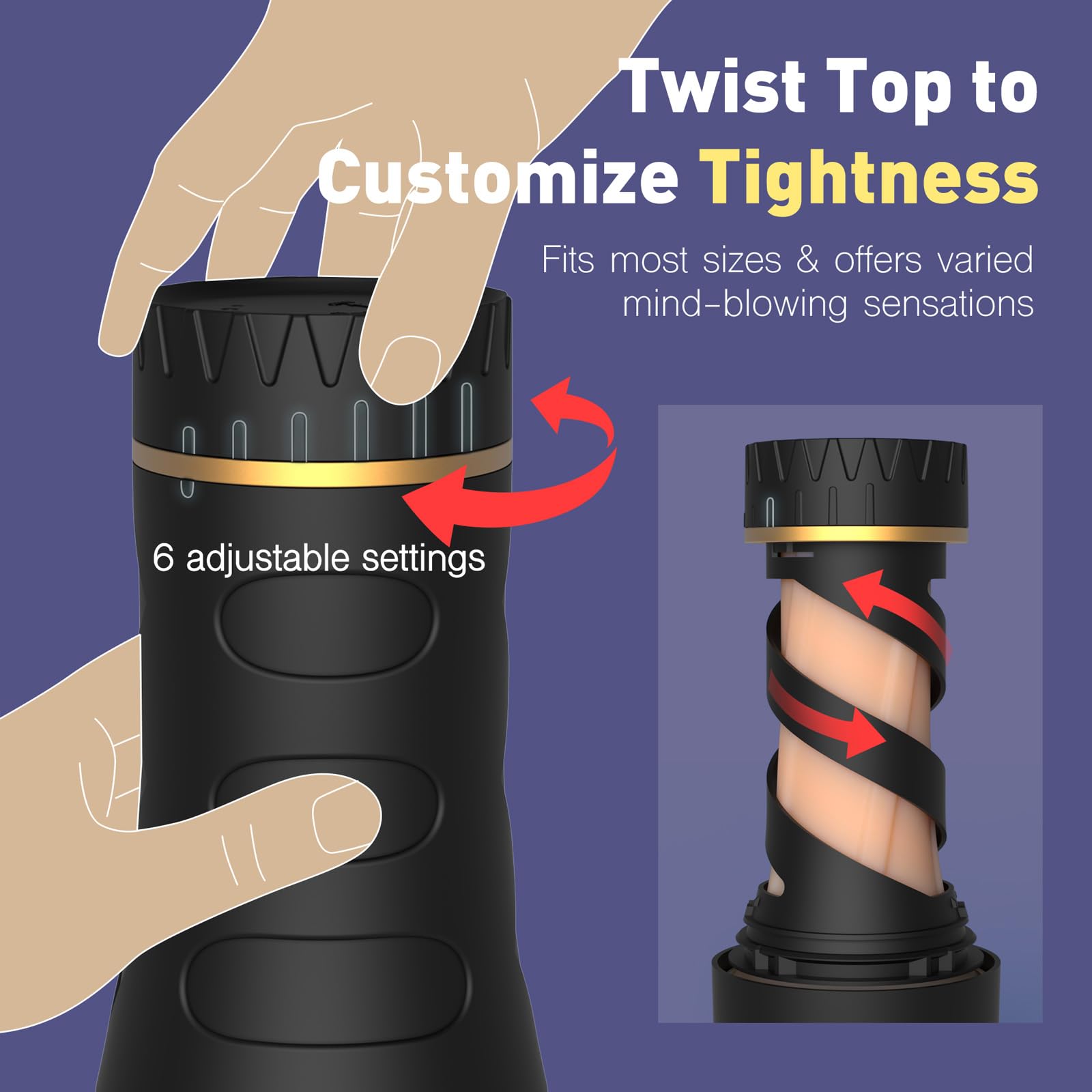 Realistic Male Masturbator for Men - Adjustable Twist Top Pocket Pussy Stroker | Soft Fleshy Penis Training Adult Toy | Discreet Solo Pleasure & Stress Relief at Home