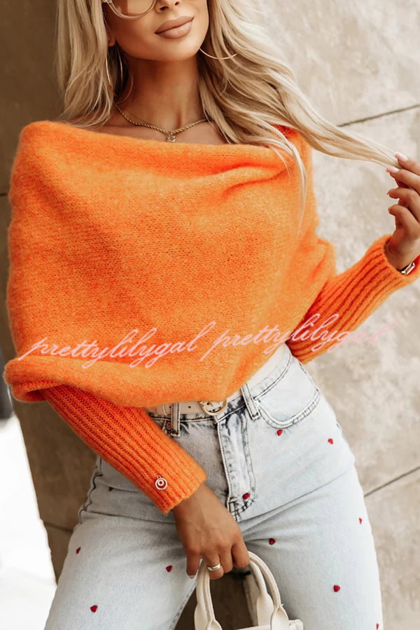 Cozy Two-Way Knit Off-Shoulder Relaxed Poncho Sweater - Perfect for Fall Layering & Casual Outings