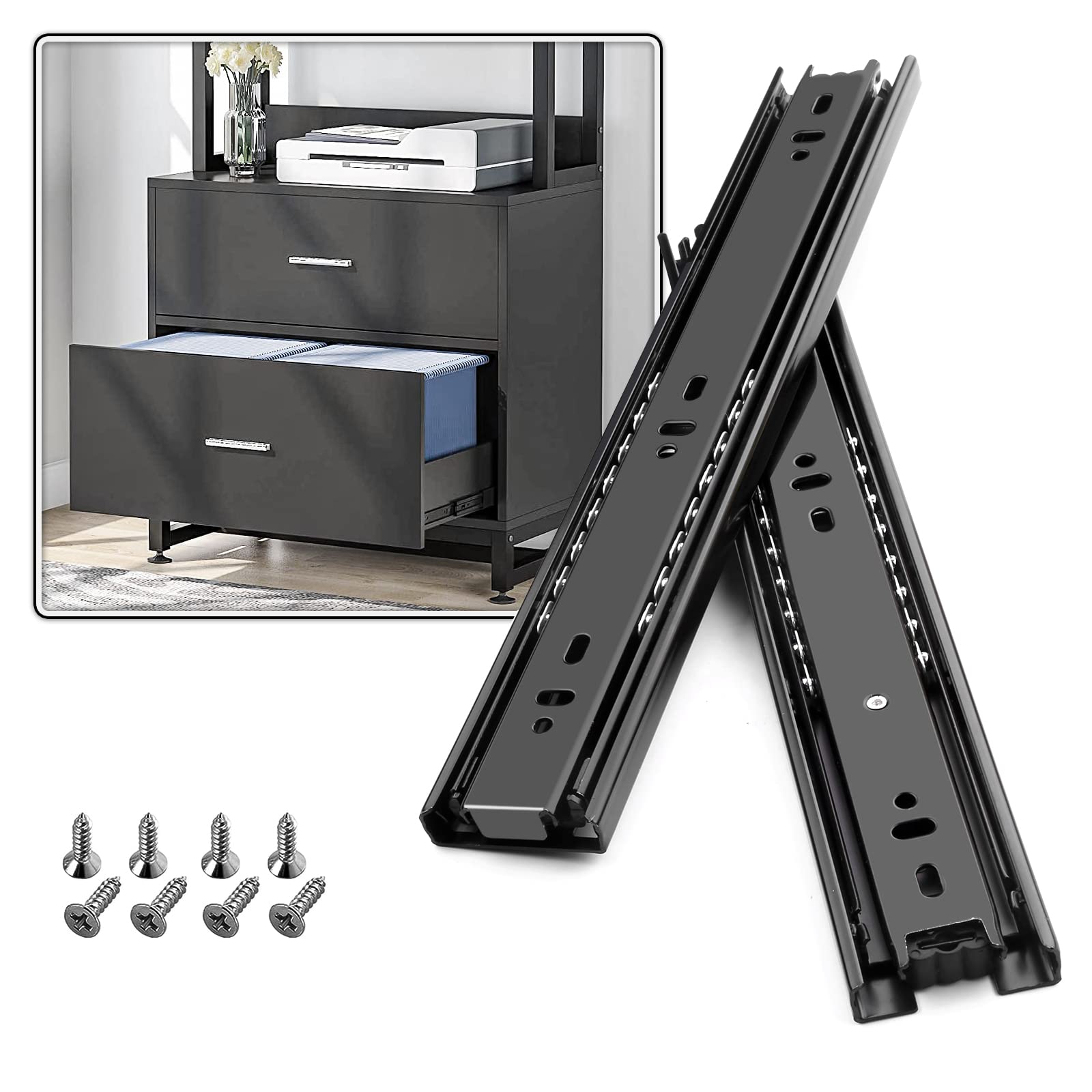 SHUHANG 1 Pair Full Extension Ball Bearing Drawer Slides 8-24 Inch Heavy Duty 100lb Load Capacity Side Mount Cabinet Rails for Kitchen, Wardrobe, Dresser & Trash Can - Black | Smooth Gliding & Durable Slider Runners for Home Organization & Storage Solutions