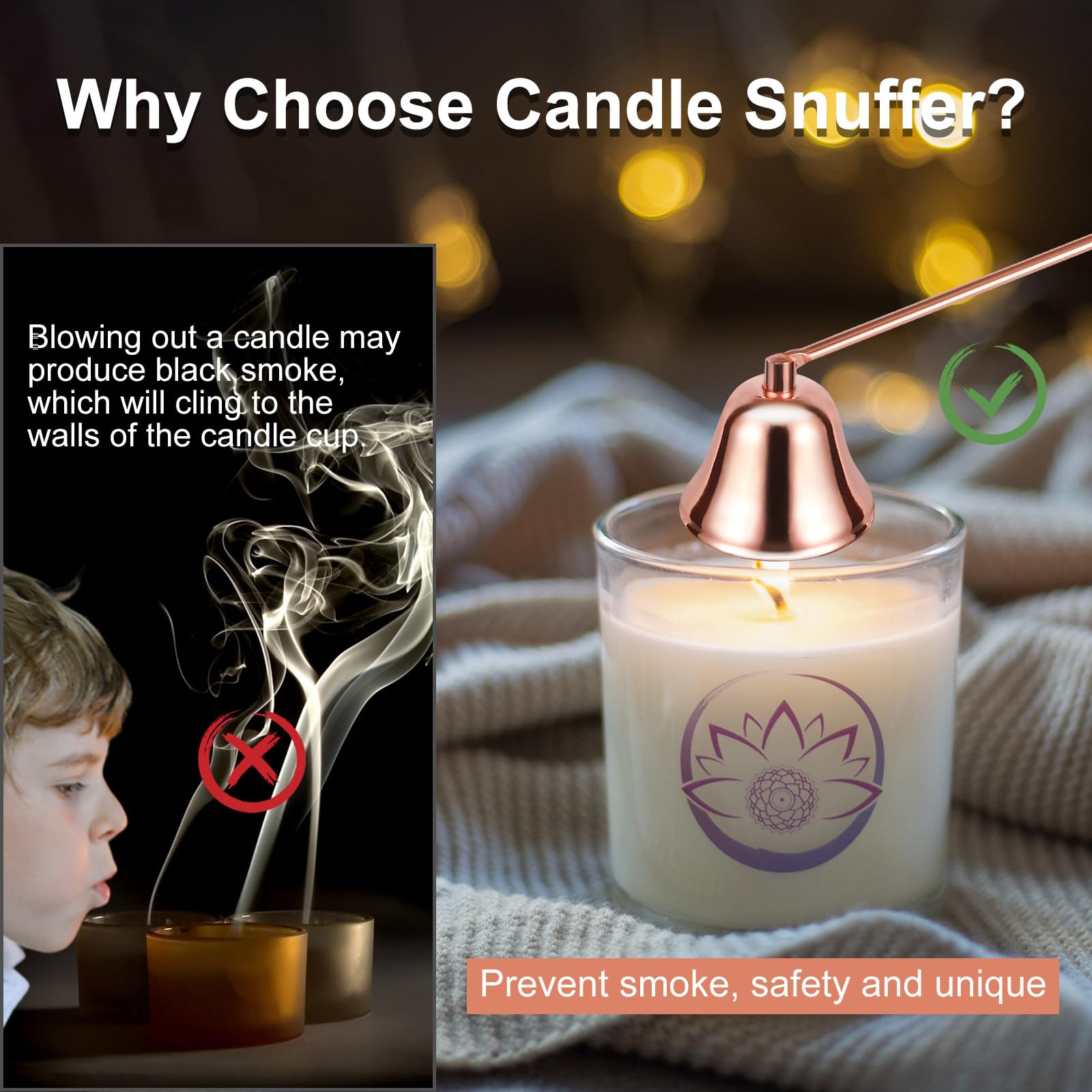 Premium Metal Candle Extinguisher with Long Handle - Rose Gold Wick Snuffer for Scented & Aromatherapy Candles - Safe Flame Extinguishing Tool for Home Decor, Spa Relaxation & Romantic Dinners