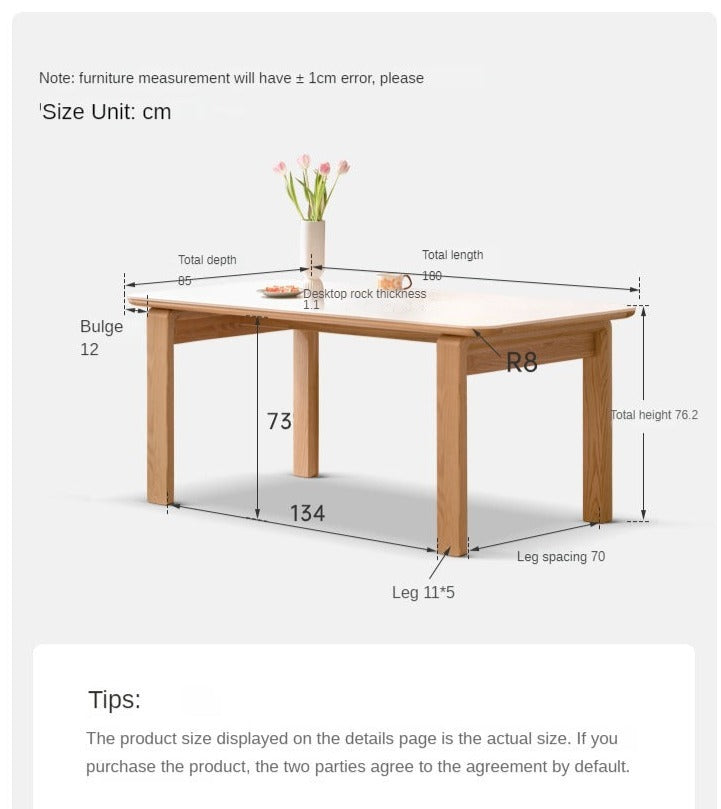 Solid Oak Wood Slate Dining Table - Rustic Farmhouse Style for Kitchen, Dining Room & Outdoor Entertaining