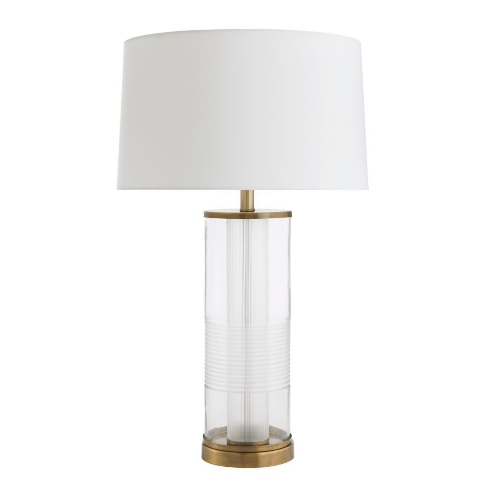 Adelaide Lamp - Clear Glass & Brass Finish Modern Table Lamp for Living Room, Bedroom, or Office Decor