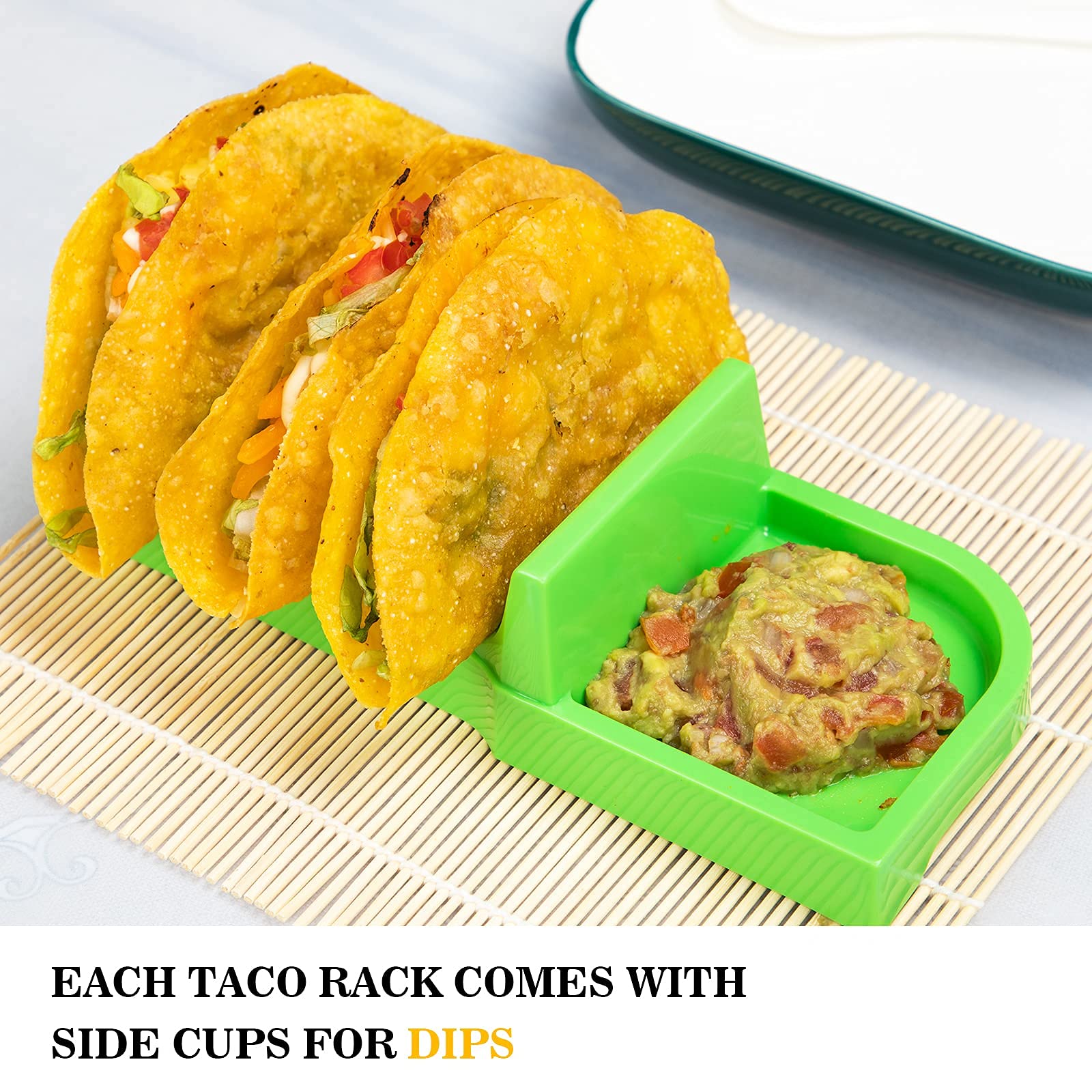 4-Pack Taco Holders with Dividers - Stand for 3 Tacos Each - Oven & Dishwasher Safe Taco Rack - Perfect for Taco Tuesday Parties, Family Dinners & Mexican-Themed Events (Green)