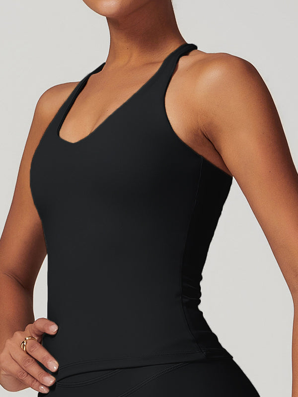 ZASUWA Women's Quick Dry Sports Bra - U Neck Cross Back Adjustable Strap Workout Top for Yoga, Running & Gym | Breathable Hollow Out Design