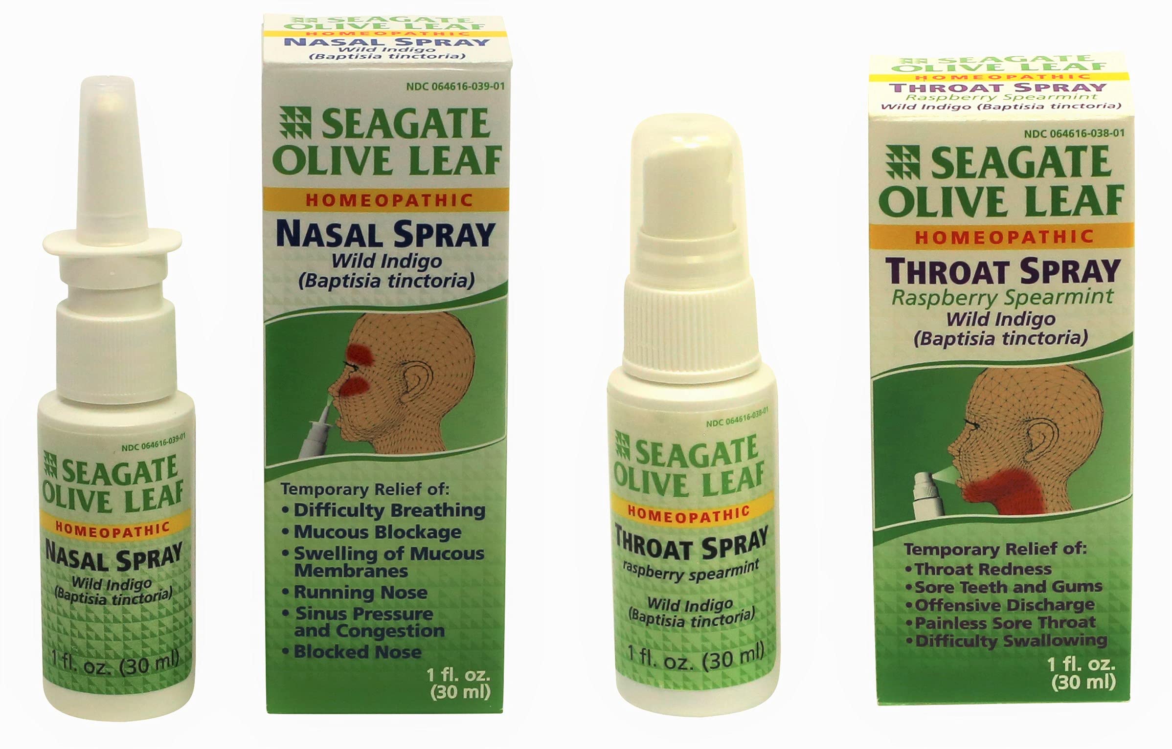 Seagate Olive Leaf Nasal Spray & Raspberry Spearmint Throat Spray Combo Pack (2-Pack) - Natural Immune Support for Cold & Allergy Relief - Perfect for Travel, Work & Home Use