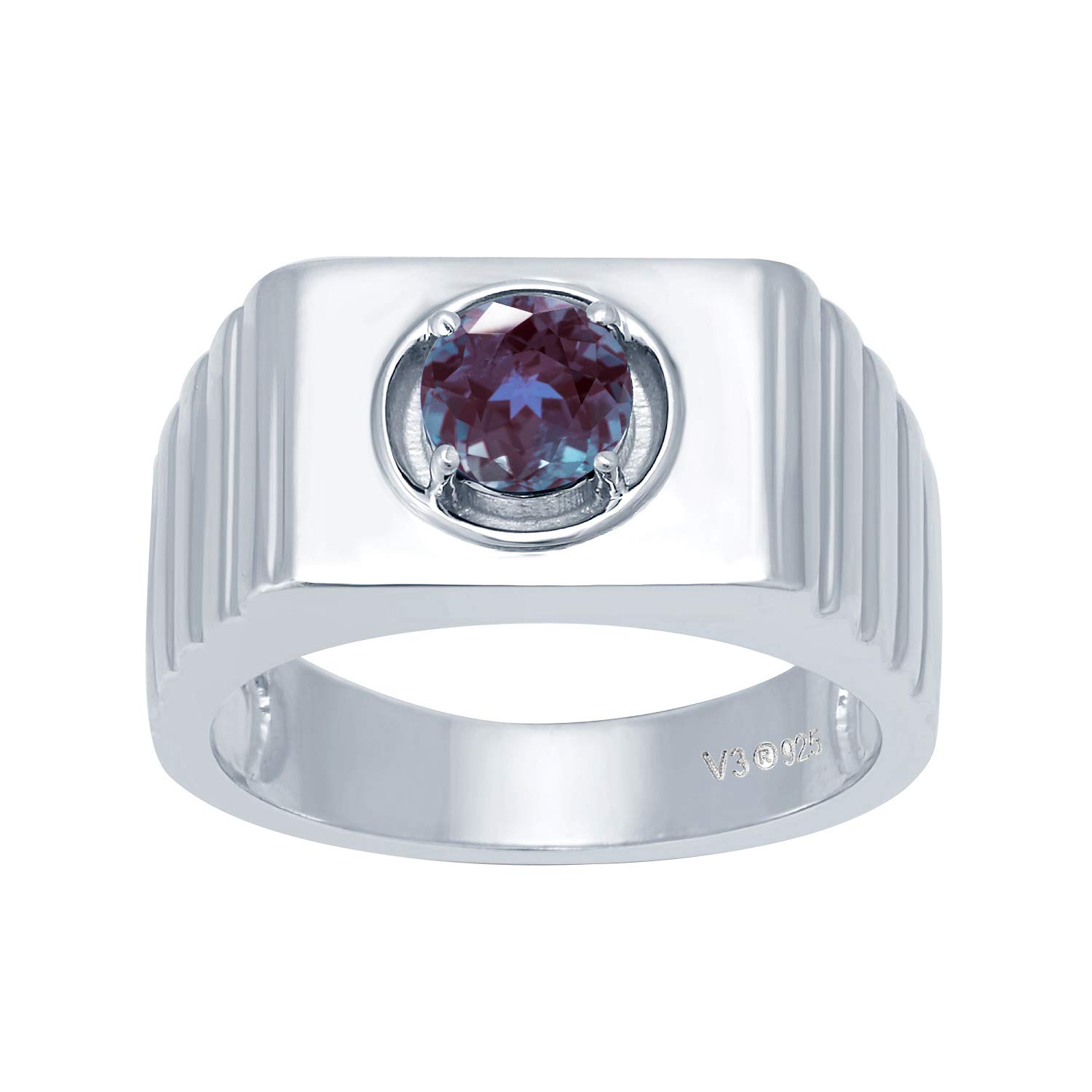 Men's Sterling Silver Color-Changing Alexandrite Solitaire Ring for Engagement, Wedding & Special Occasions
