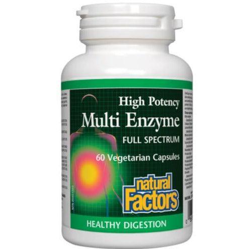 Natural Factors High Potency Multi Enzyme Supplement - 60 Vegan Capsules for Digestive Support & Gut Health | Ideal for Sensitive Stomachs & Food Intolerance