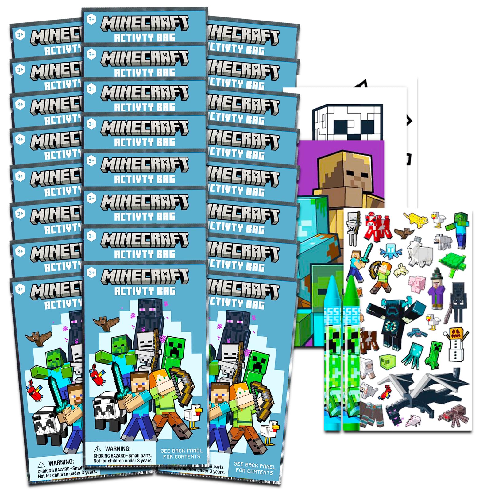24-Piece Minecraft Party Favors Set for Kids - Mini Play Packs with Coloring Books, Stickers, Crayons & More | Perfect for Birthday Parties, Classroom Rewards & Goodie Bags