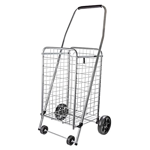 Faucet Queens 4-Piece Shop Cart with Quick Assembly Wheels - Silver | Heavy Duty Rolling Utility Cart for Warehouse, Retail & Home Organization