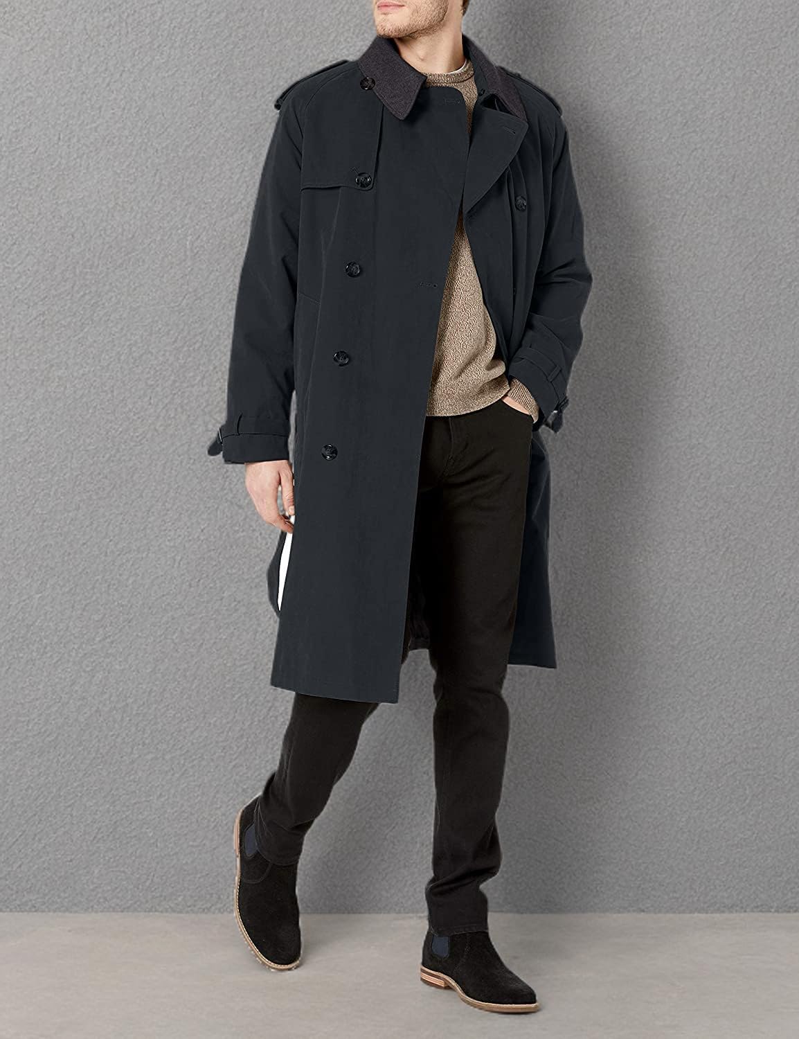 London Fog Men's Classic Double Breasted Trench Coat with Detachable Lining & Removable Collar | Waterproof Raincoat for Business, Travel & Formal Occasions